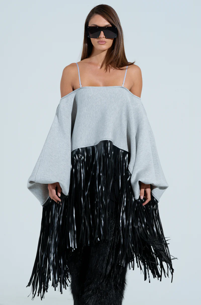 CITY GIRL FAUX LEATHER FRINGE SWEATSHIRT - Image 4