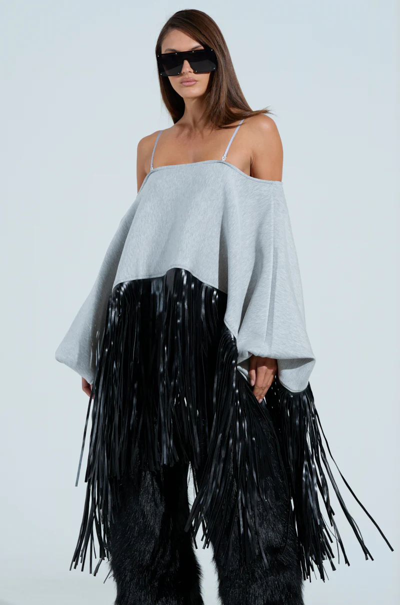 CITY GIRL FAUX LEATHER FRINGE SWEATSHIRT - Image 5