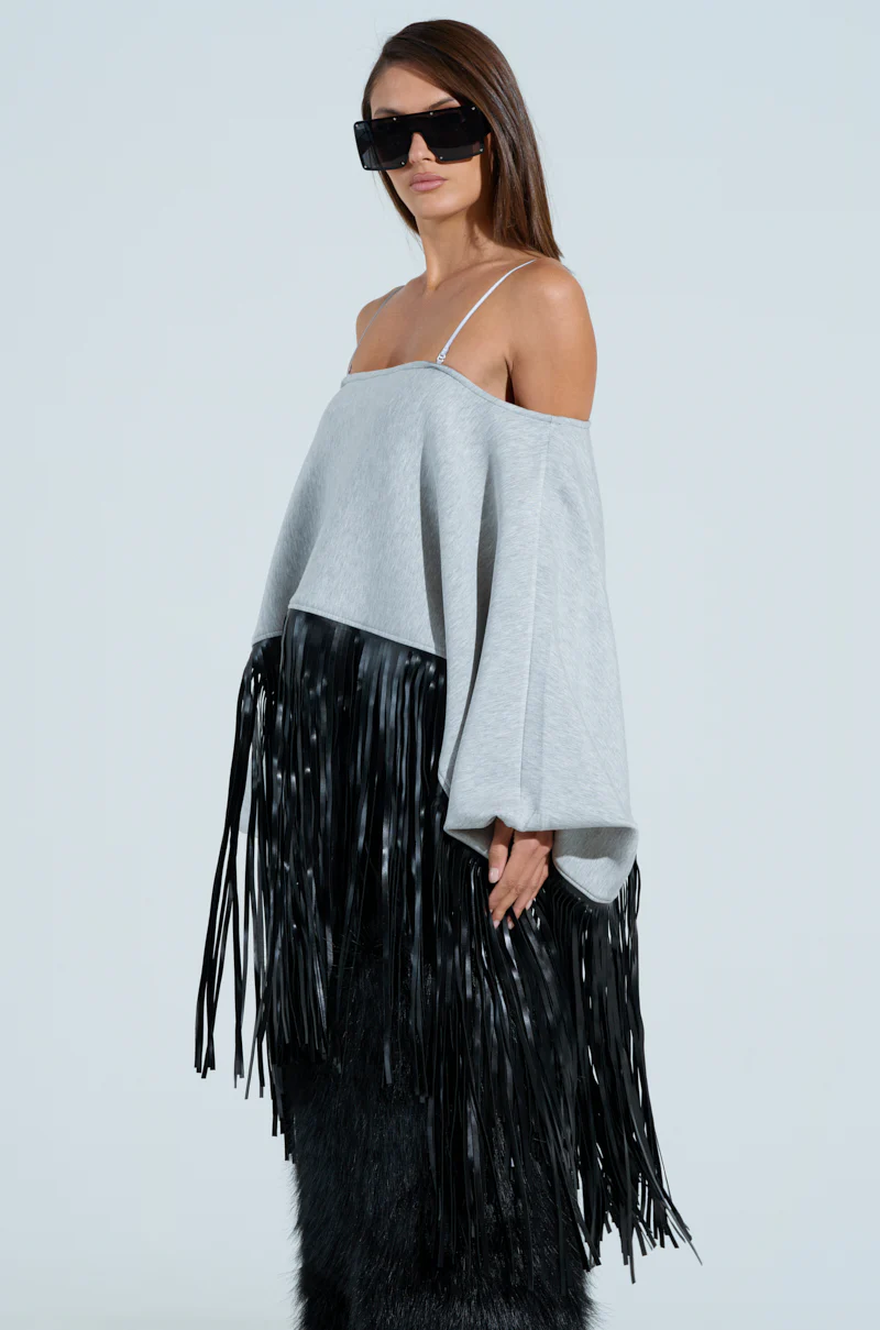 CITY GIRL FAUX LEATHER FRINGE SWEATSHIRT - Image 6
