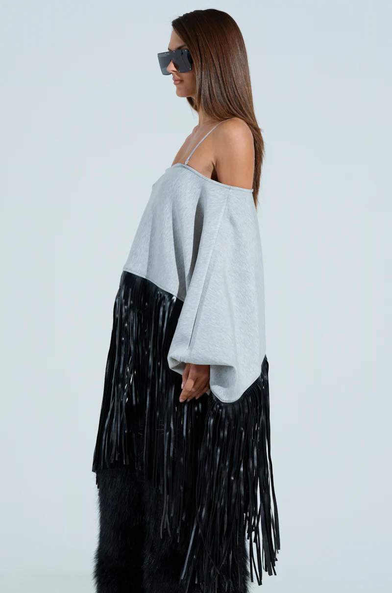 CITY GIRL FAUX LEATHER FRINGE SWEATSHIRT - Image 7