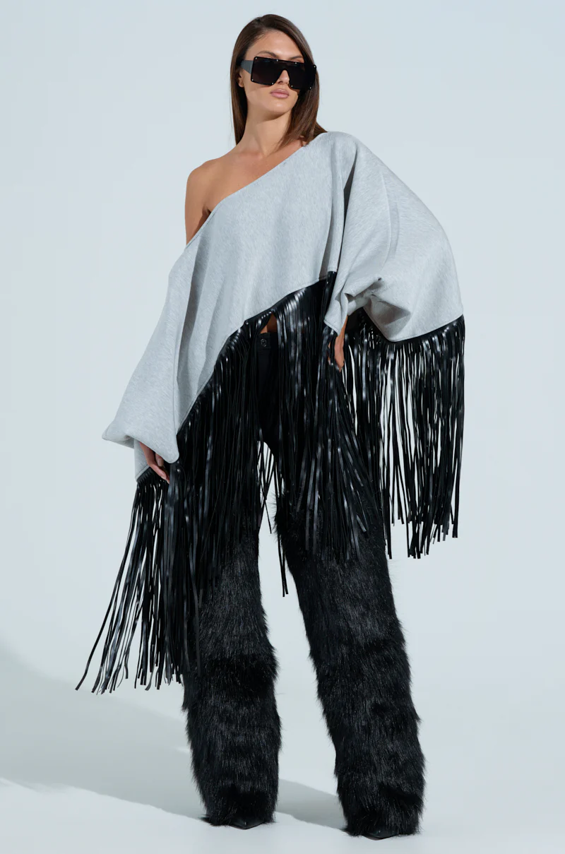 CITY GIRL FAUX LEATHER FRINGE SWEATSHIRT - Image 9