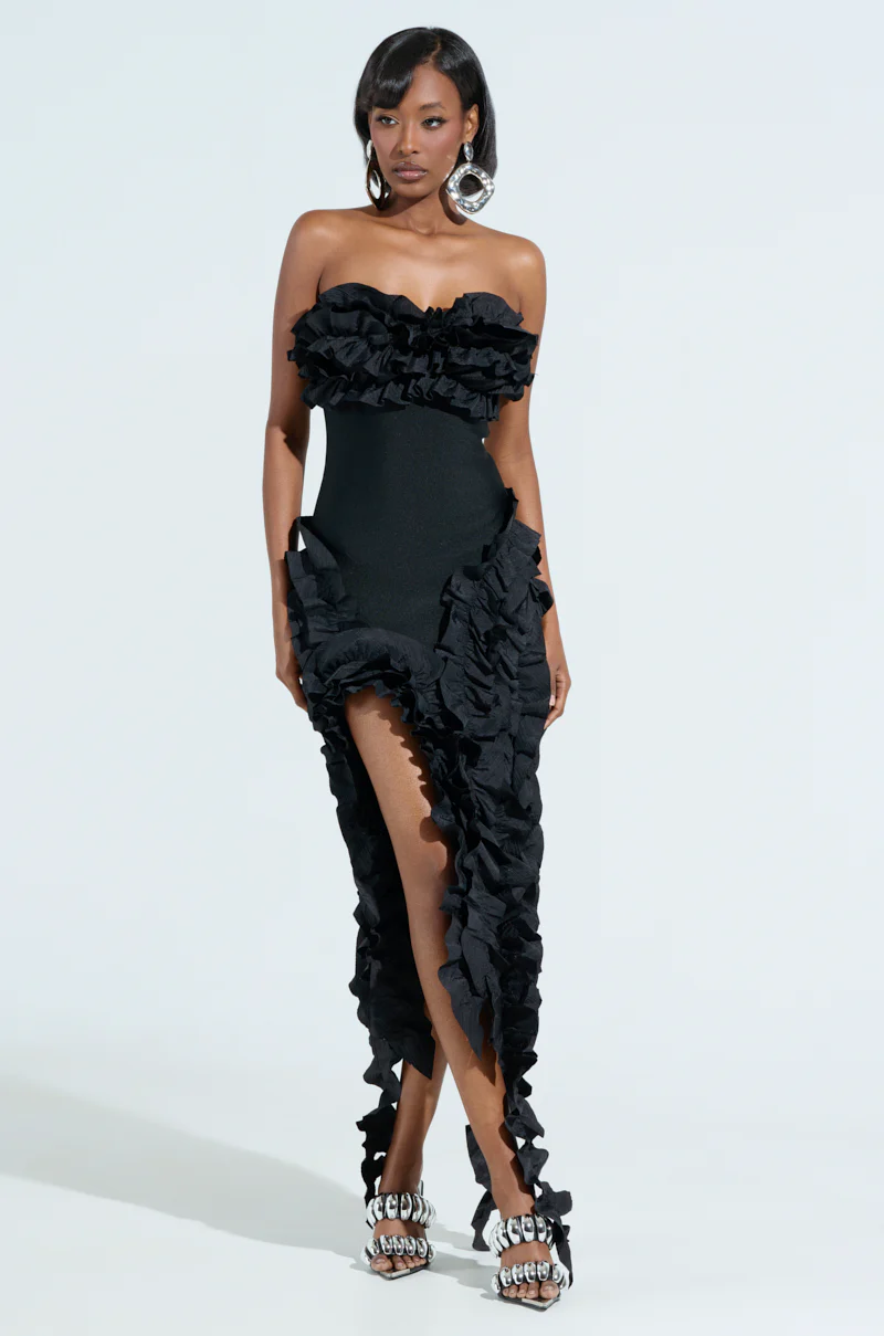 CITY LIGHTS RUFFLE MAXI DRESS