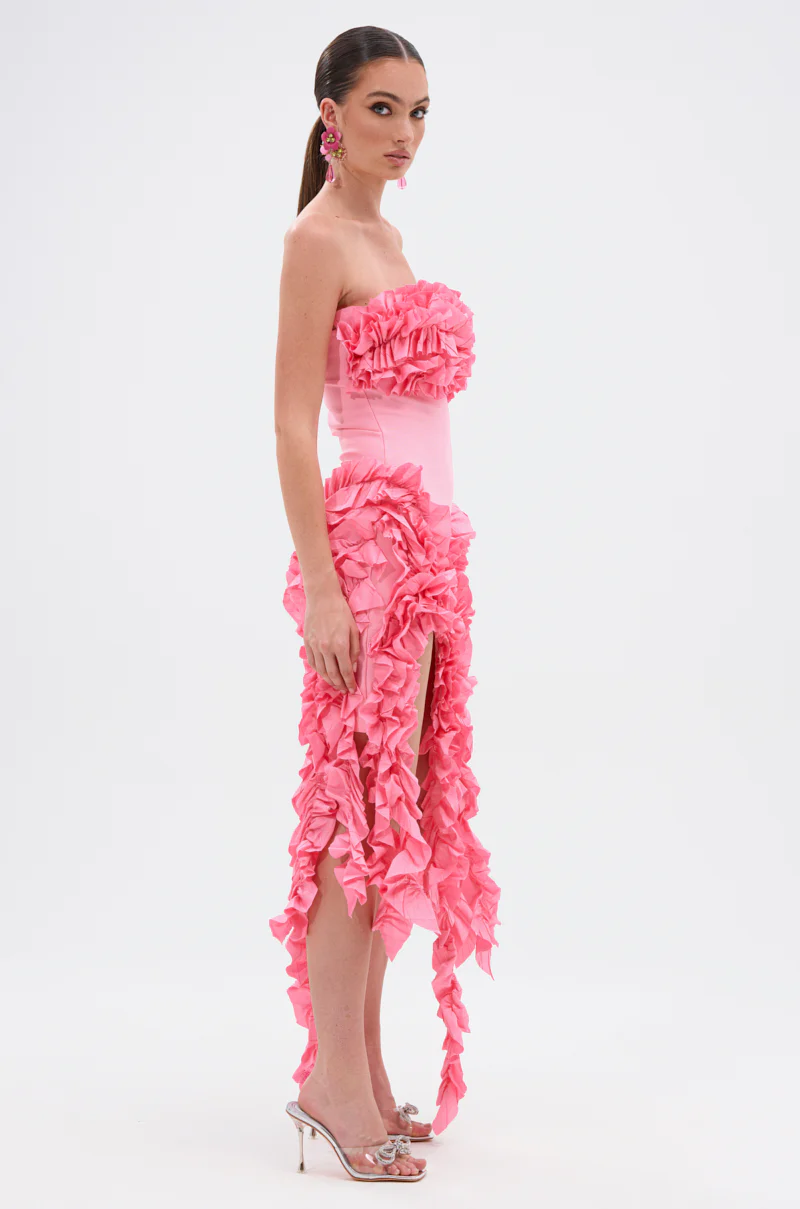 CITY LIGHTS RUFFLE MIDI DRESS IN LIGHT PINK - Image 5