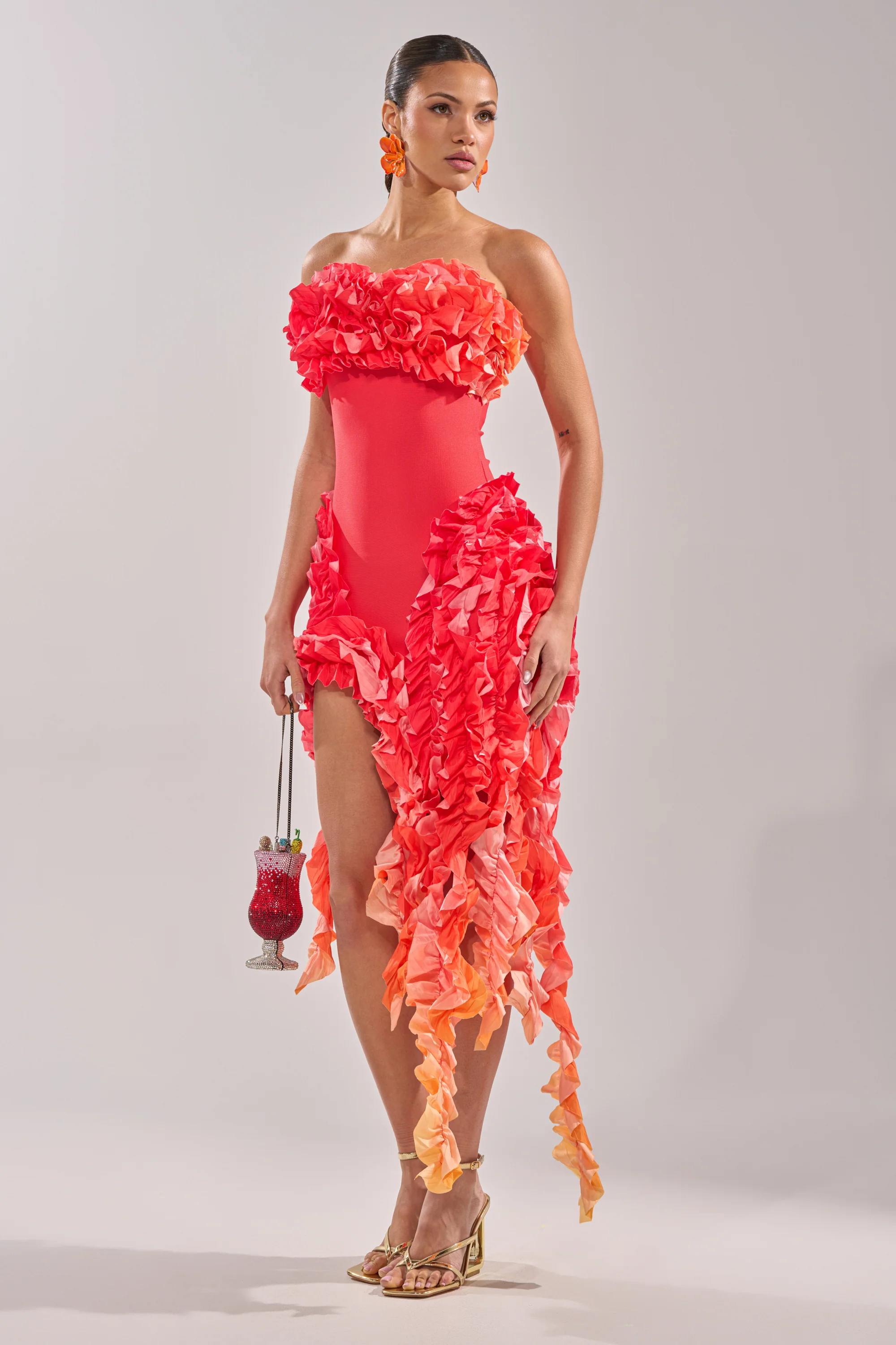 CITY LIGHTS RUFFLE MAXI DRESS IN RED OMBRE - Image 4