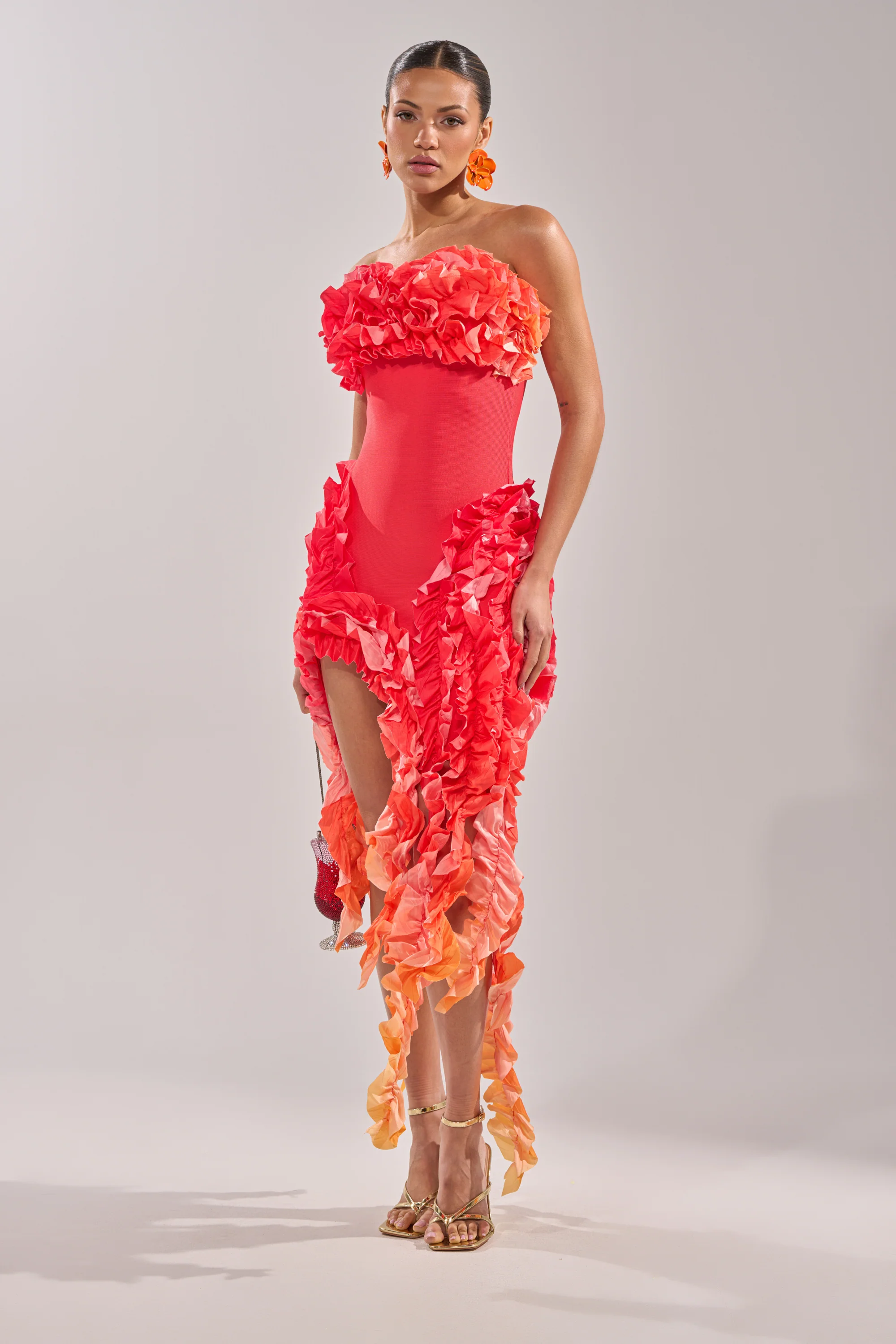 CITY LIGHTS RUFFLE MAXI DRESS IN RED OMBRE - Image 5