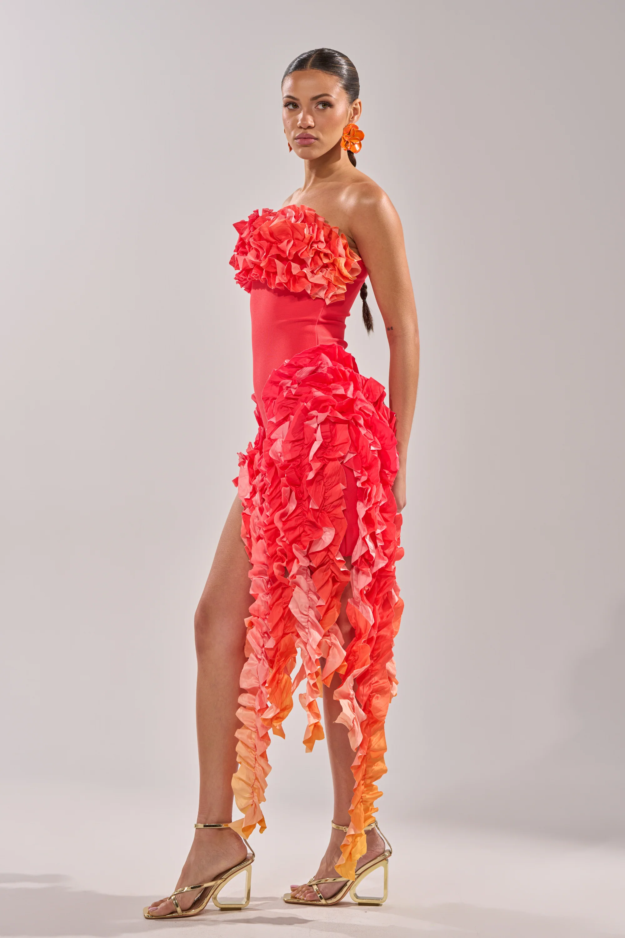 CITY LIGHTS RUFFLE MAXI DRESS IN RED OMBRE - Image 6