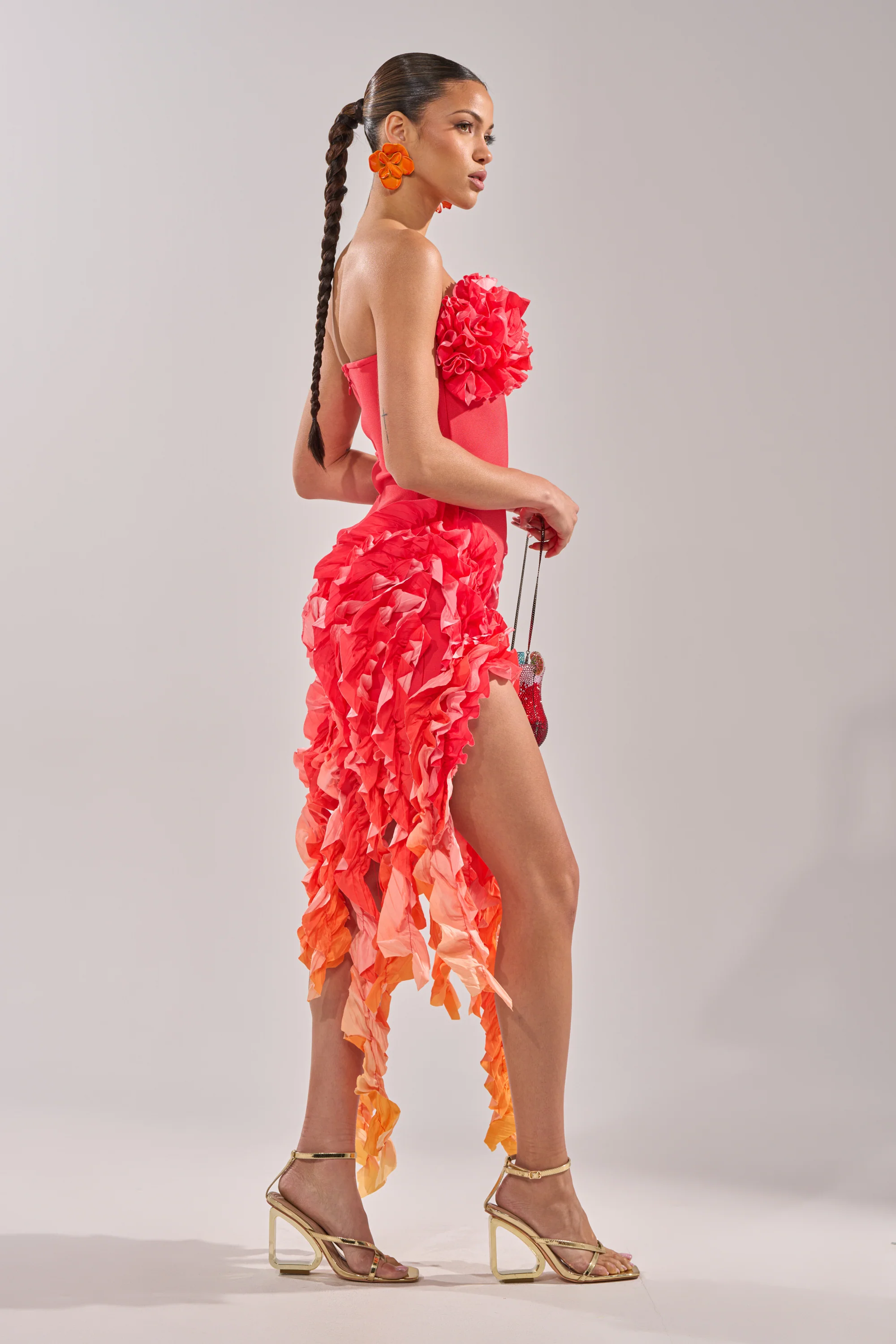 CITY LIGHTS RUFFLE MAXI DRESS IN RED OMBRE - Image 7