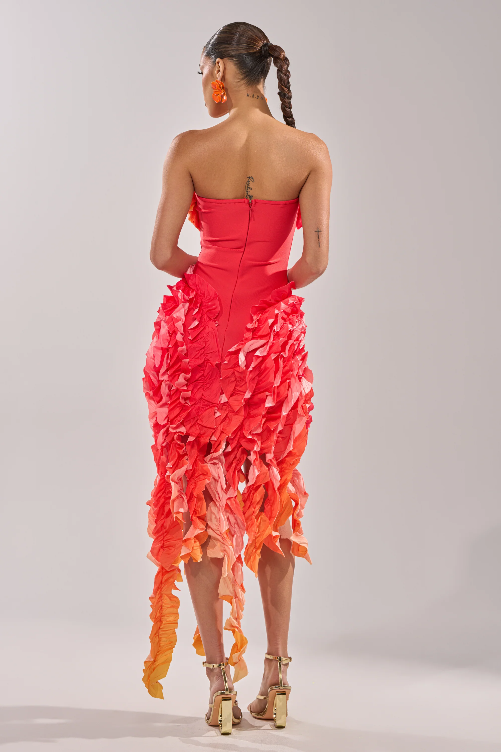 CITY LIGHTS RUFFLE MAXI DRESS IN RED OMBRE - Image 8