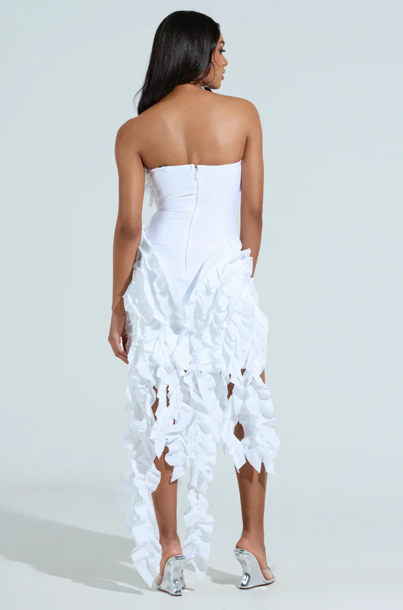 CITY LIGHTS RUFFLE MIDI DRESS IN WHITE - Image 6