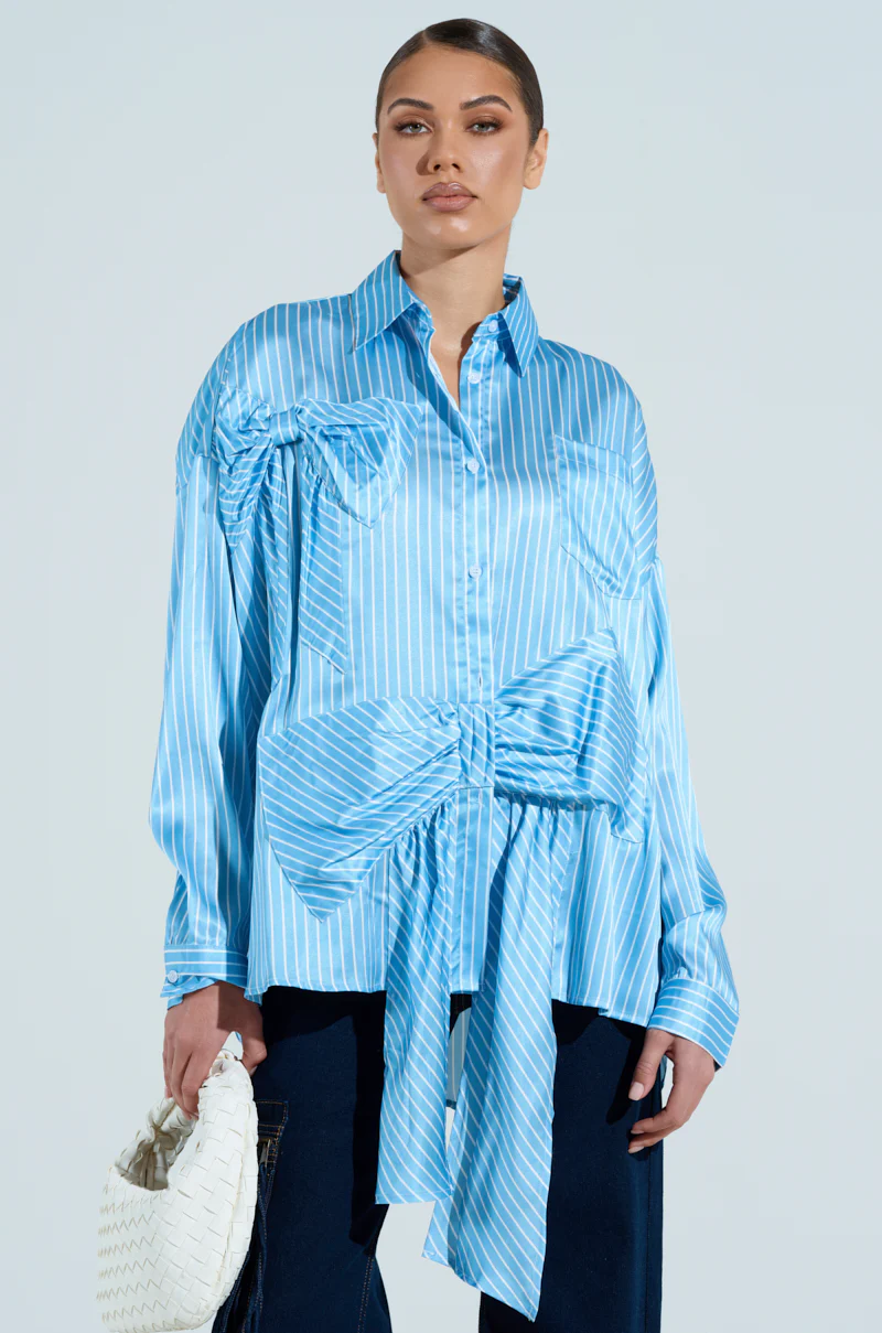 CLAIRE BIG BOW STRIPED BUTTON UP SHIRT - Image 3