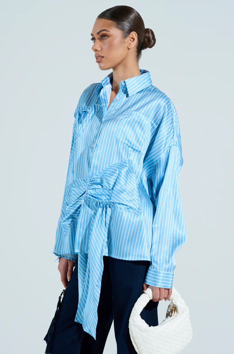 CLAIRE BIG BOW STRIPED BUTTON UP SHIRT - Image 4