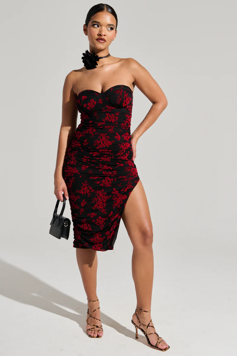 CLARA FLORAL VELVET BURNOUT MIDI DRESS - Image 2