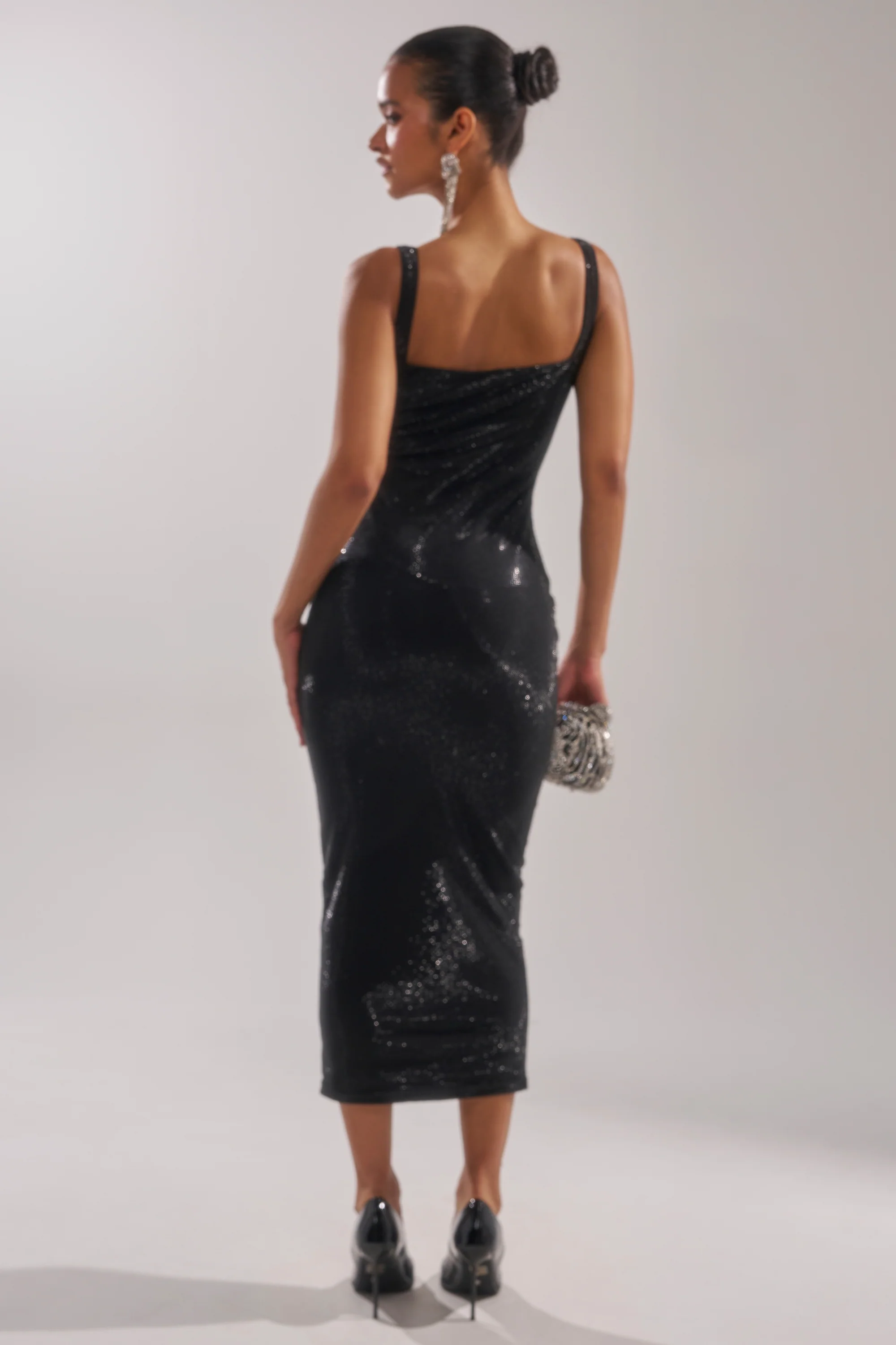 CLASSY BUT SASSY RHINESTONE MIDI DRESS IN BLACK - Image 5