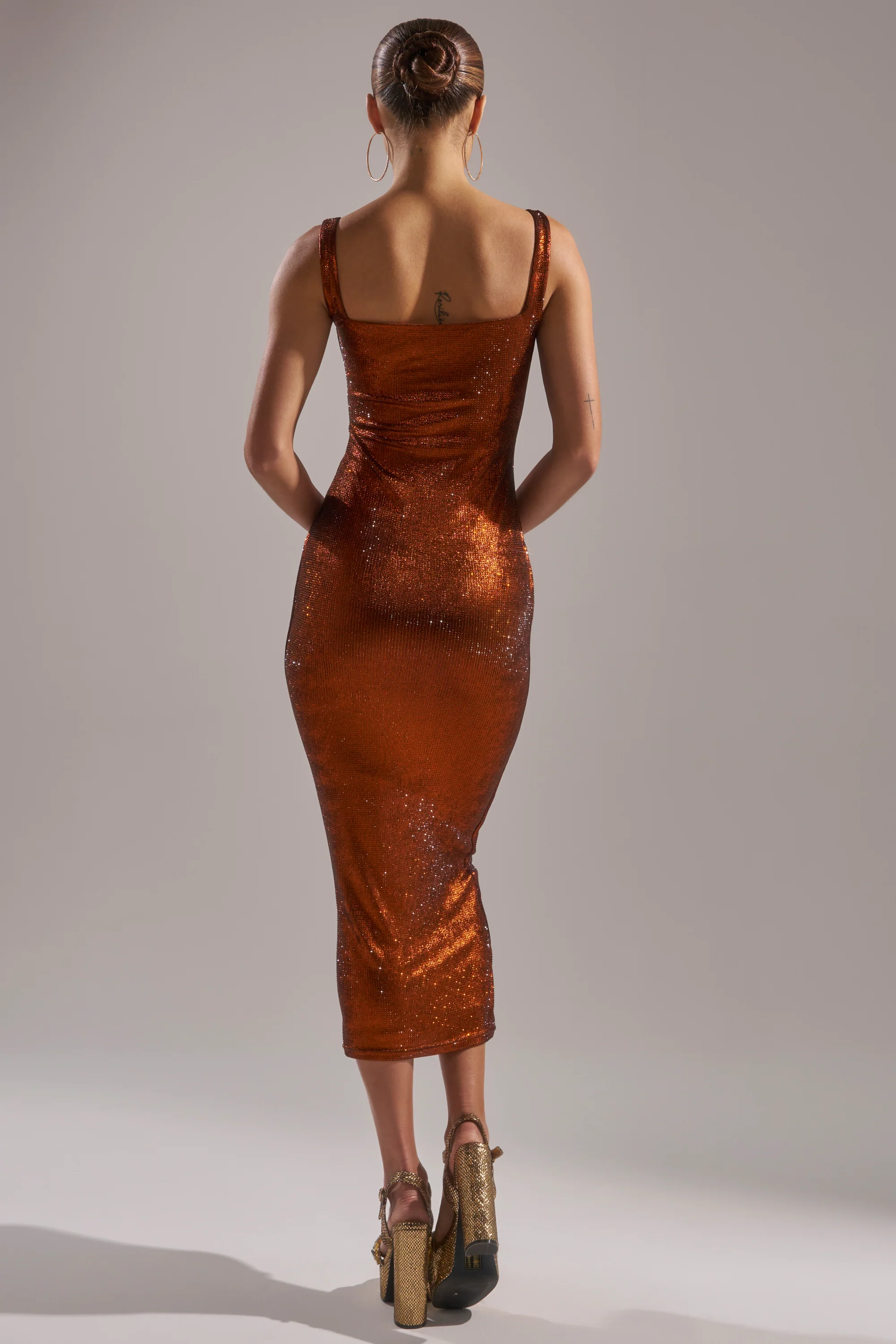 CLASSY BUT SASSY RHINESTONE MIDI DRESS IN RUST - Image 5