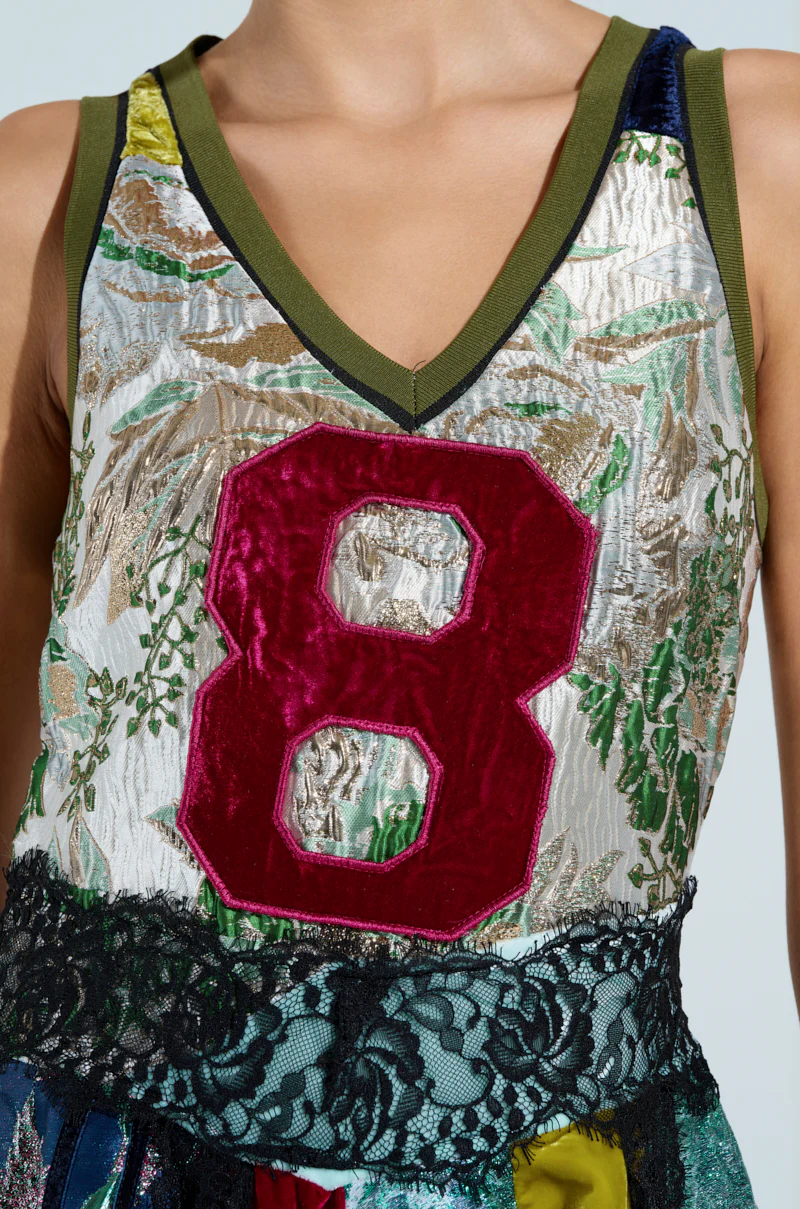 CLEAT CHASER LAYERED JERSEY HIGH LOW DRESS IN BROCADE - Image 8