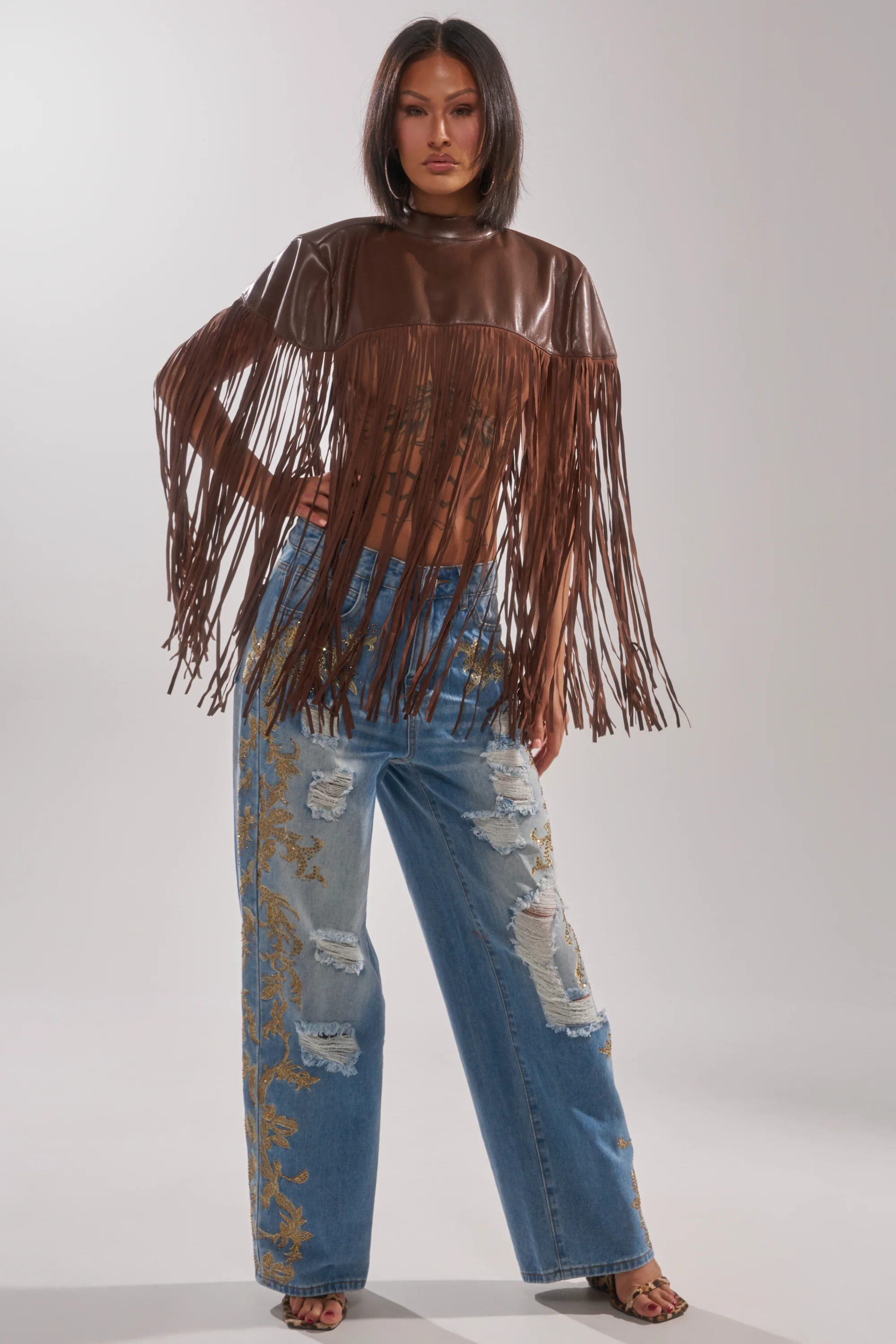 CLEO GOLDEN DISTRESSED STRAIGHT DENIM PANT - Image 5