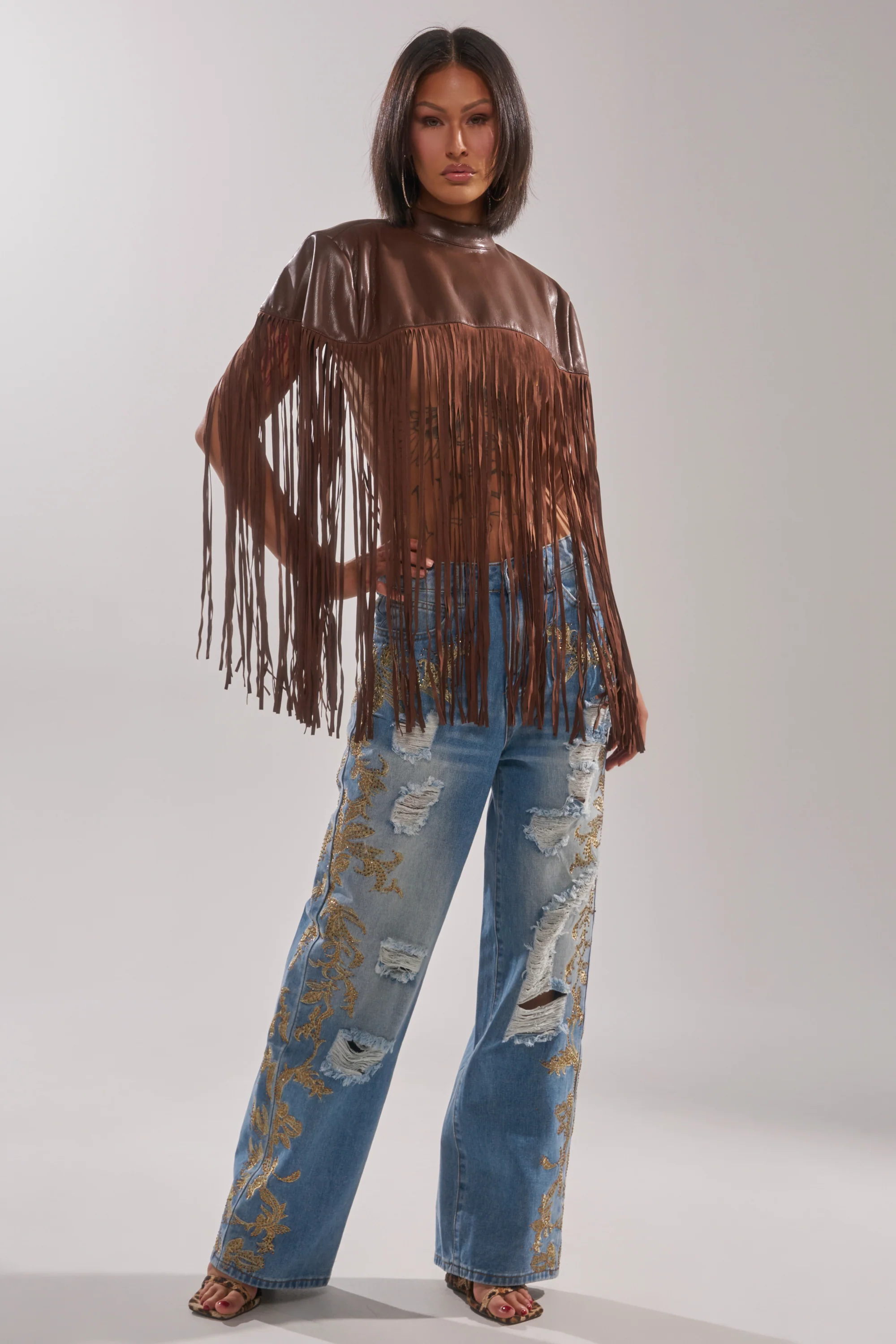 CLEO GOLDEN DISTRESSED STRAIGHT DENIM PANT - Image 6