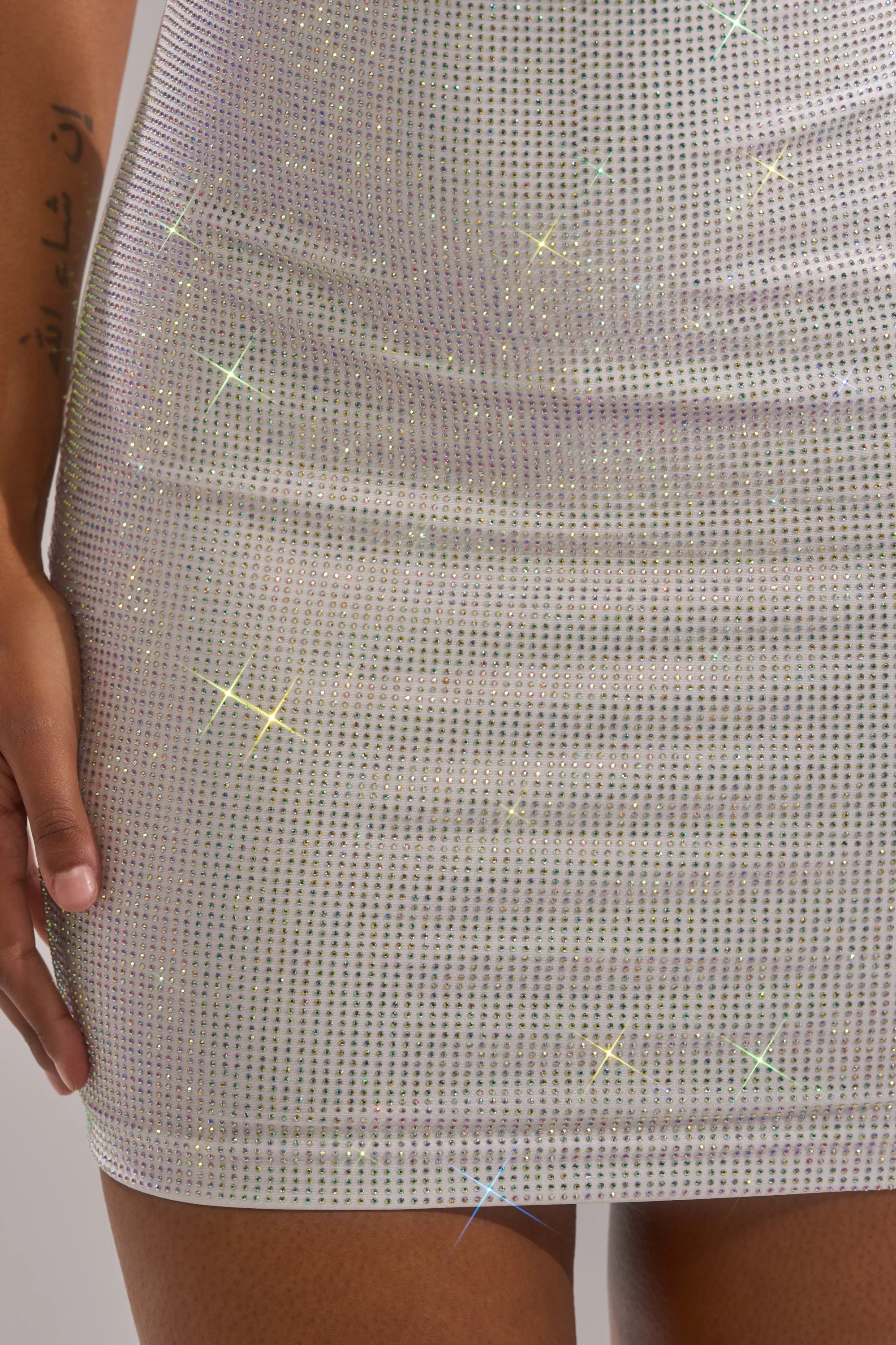 COCKY AF RHINESTONE SNAKE MINI DRESS IN WHITE - Image 9