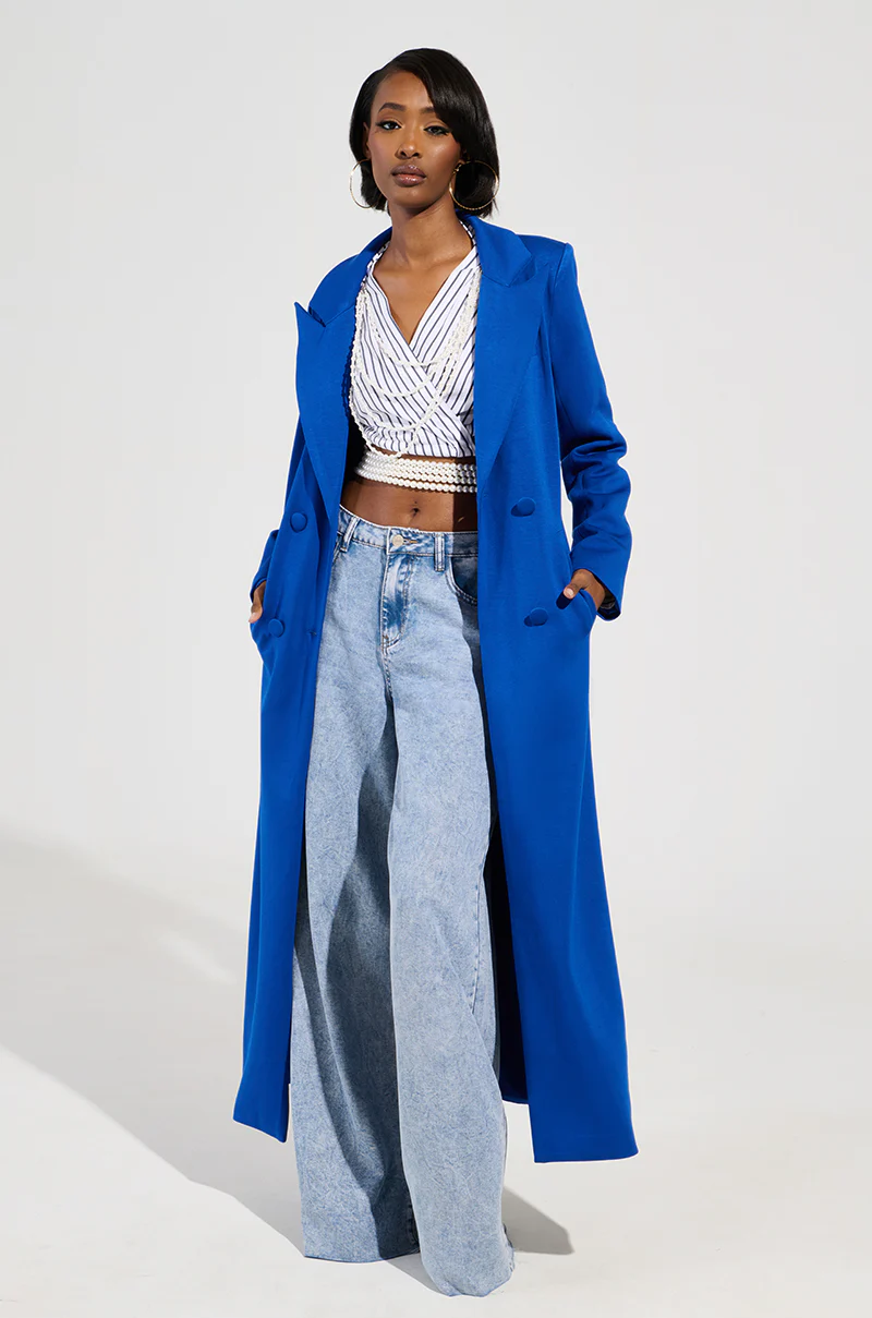 COCOA BUTTER SCUBA TRENCH IN BLUE - Image 3