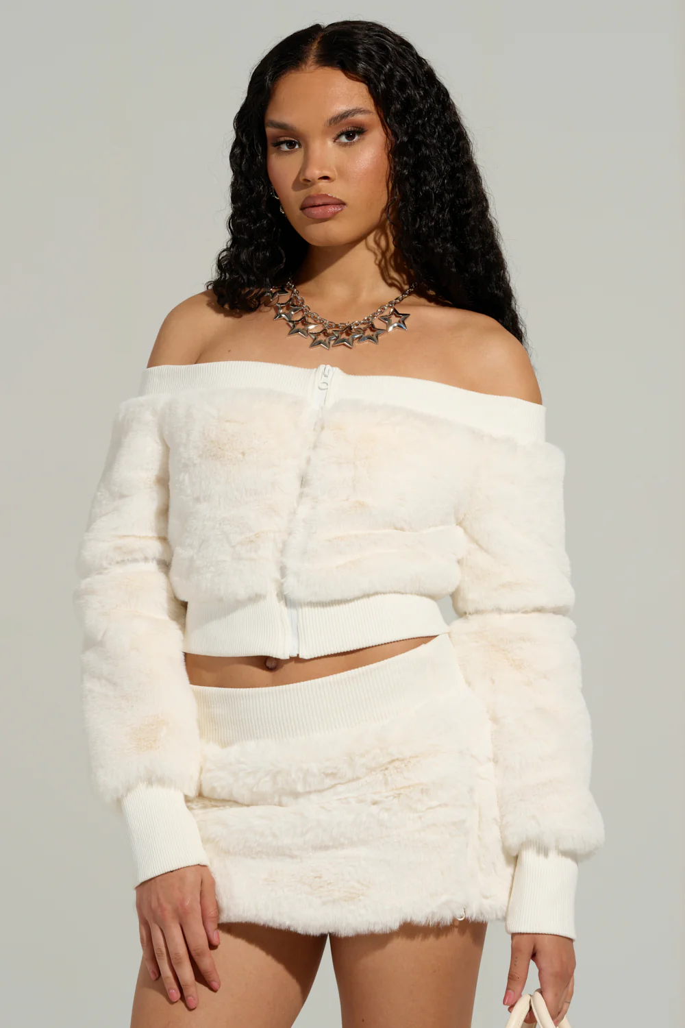 COLDEST WINTER OFF THE SHOULDER FUR TOP IN WHITE - Image 3