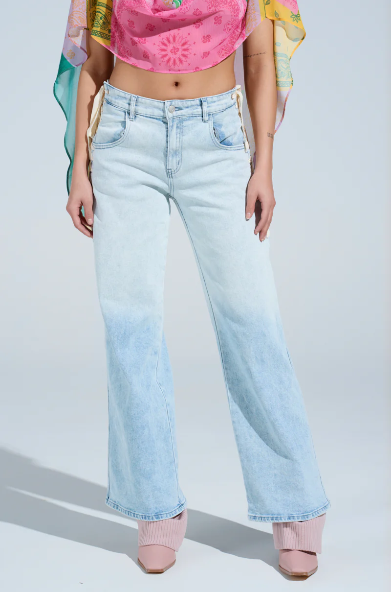 COME HANG WITH ME WIDE LEG DENIM PANT WITH TIES - Image 2