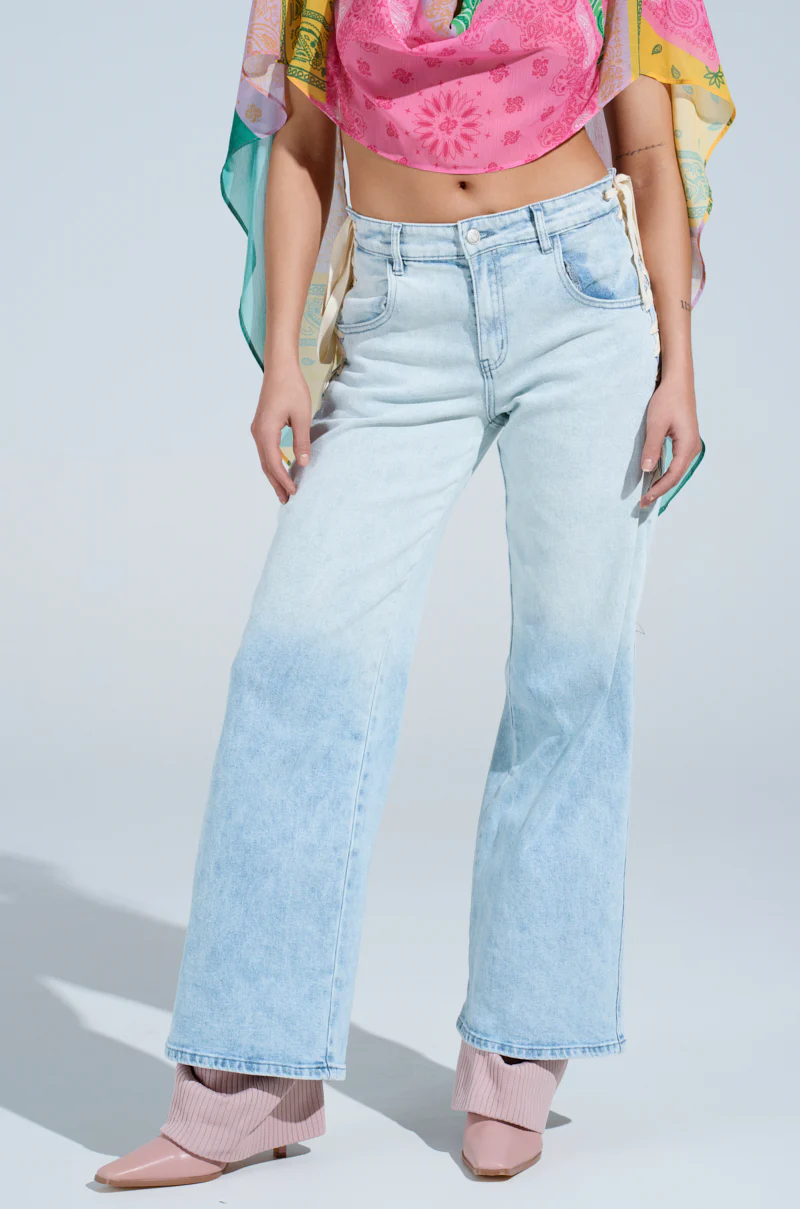 COME HANG WITH ME WIDE LEG DENIM PANT WITH TIES - Image 3