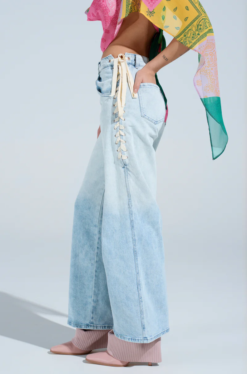 COME HANG WITH ME WIDE LEG DENIM PANT WITH TIES - Image 4