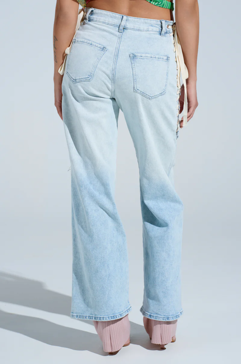 COME HANG WITH ME WIDE LEG DENIM PANT WITH TIES - Image 5