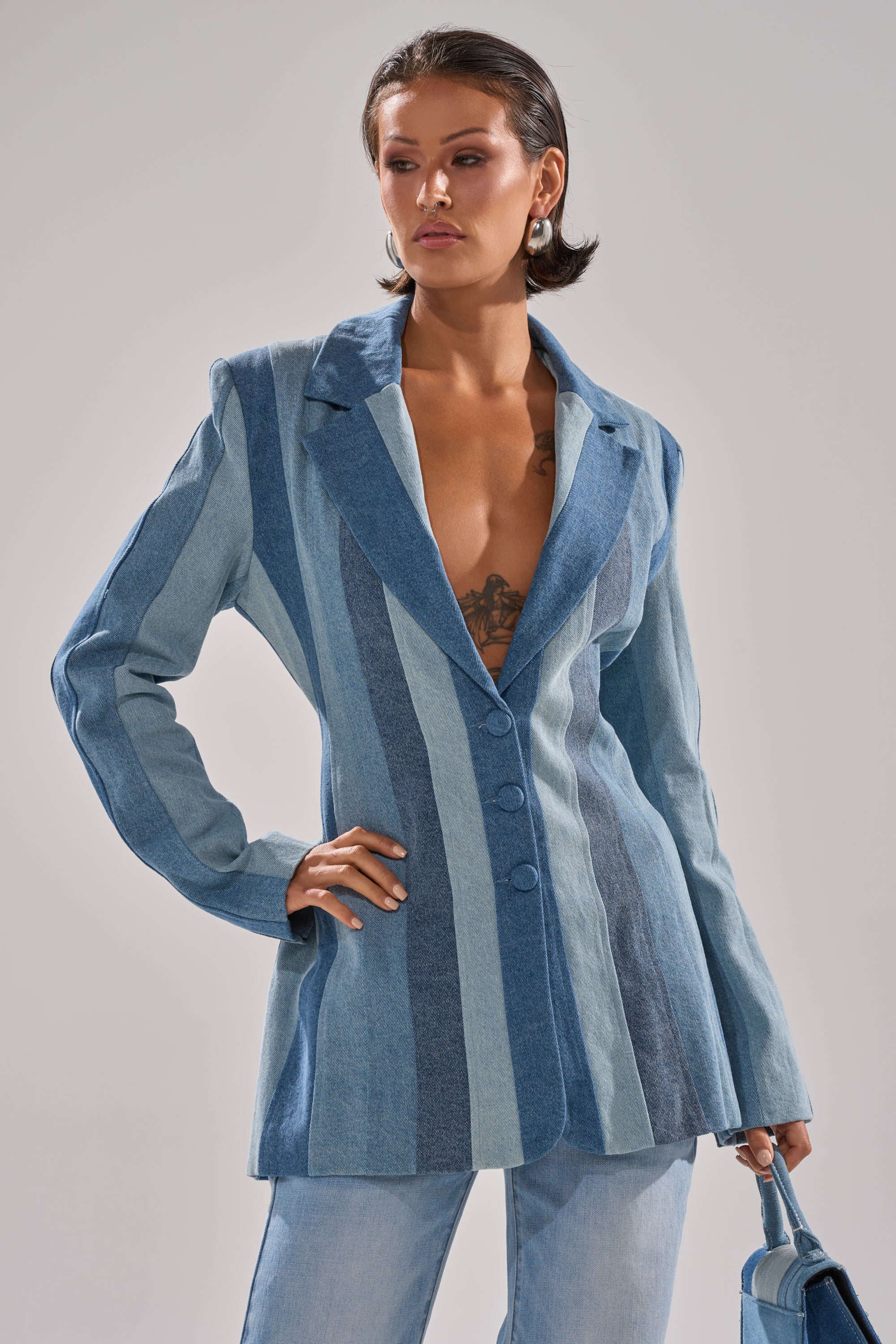 COME SLIDE PATCHWORK DENIM BLAZER - Image 2