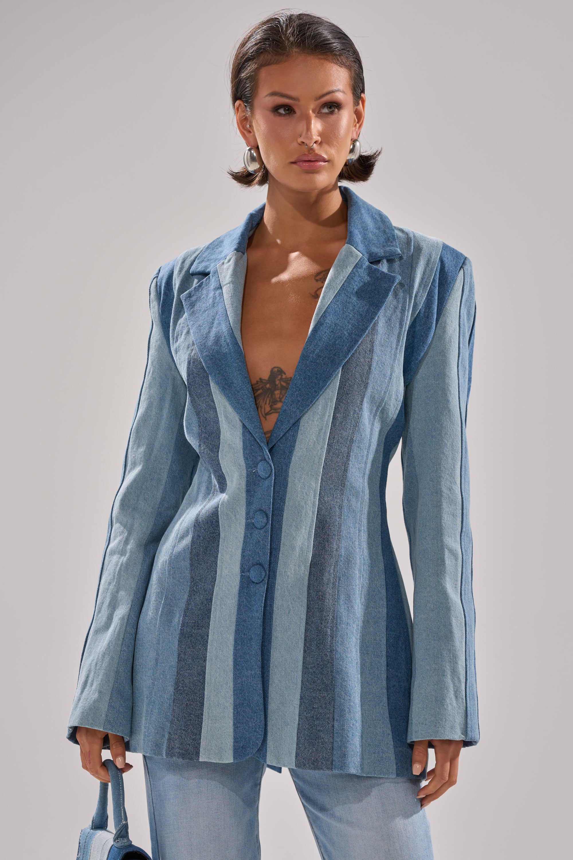 COME SLIDE PATCHWORK DENIM BLAZER - Image 3