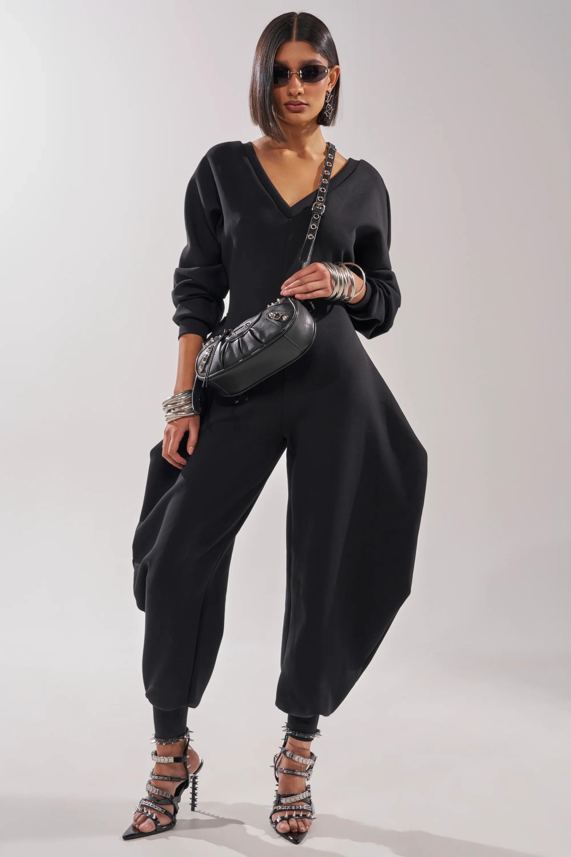 COMFY COZY SWEATSHIRT JUMPSUIT IN BLACK - Image 2