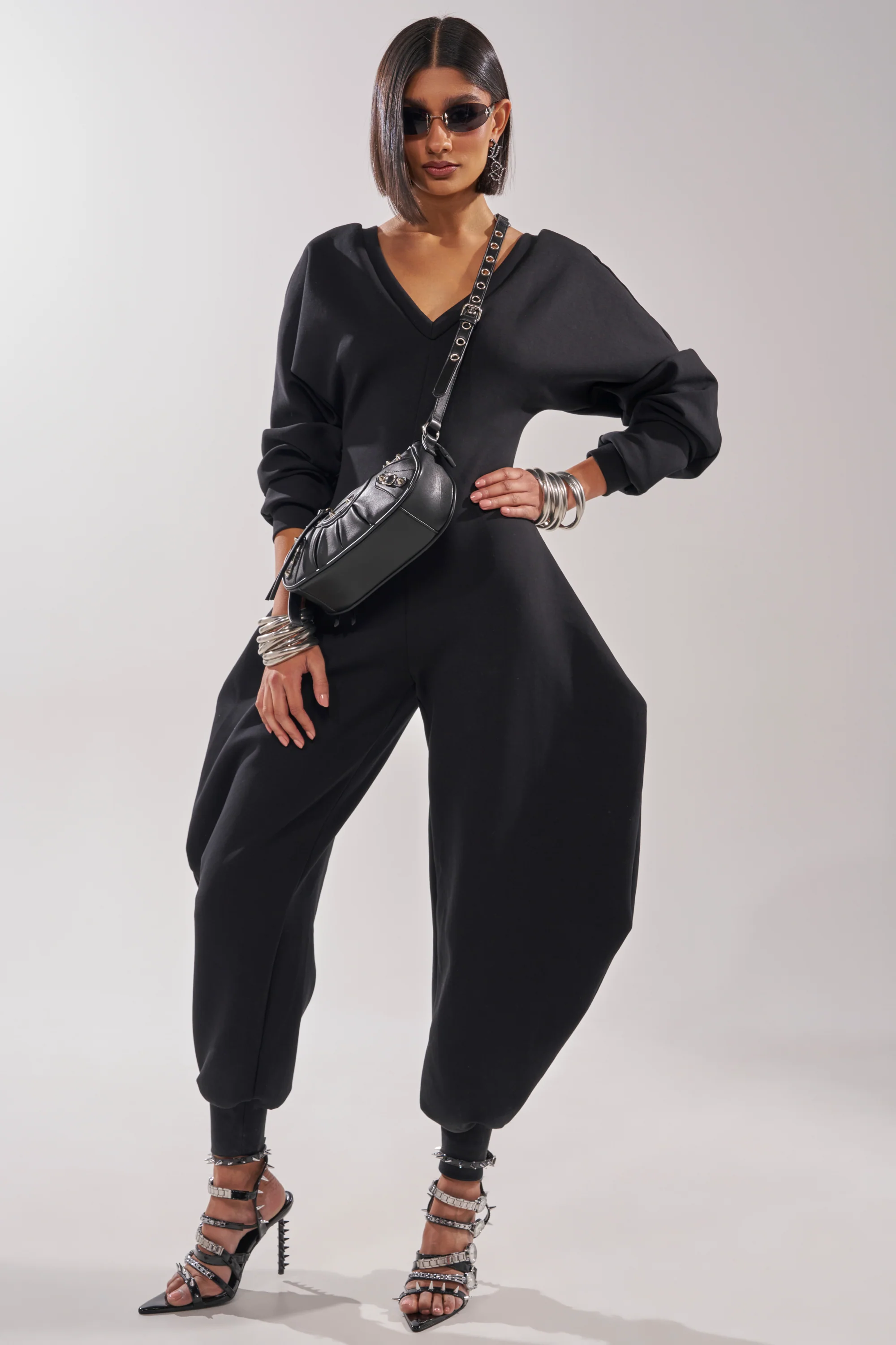COMFY COZY SWEATSHIRT JUMPSUIT IN BLACK - Image 3
