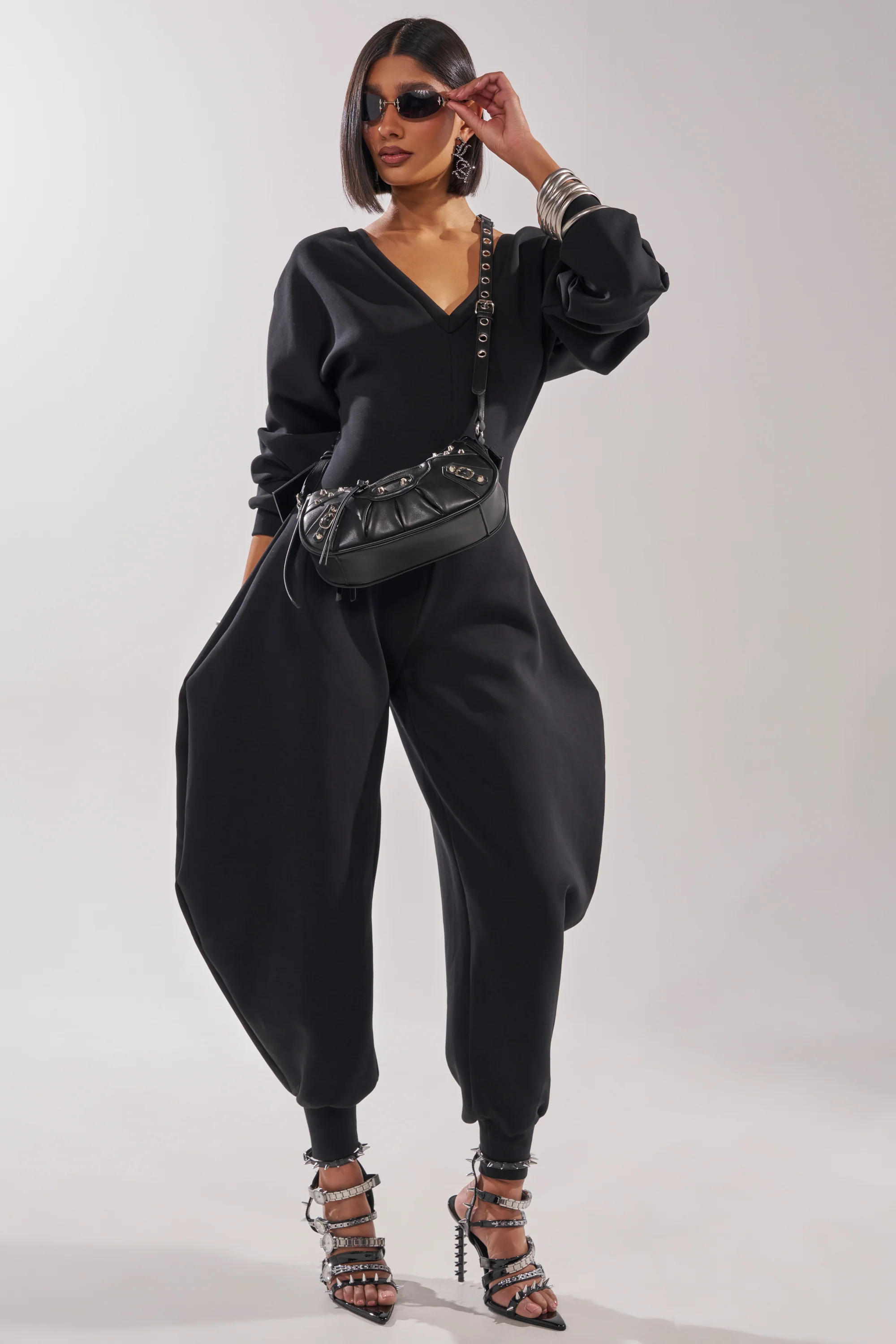 COMFY COZY SWEATSHIRT JUMPSUIT IN BLACK - Image 4