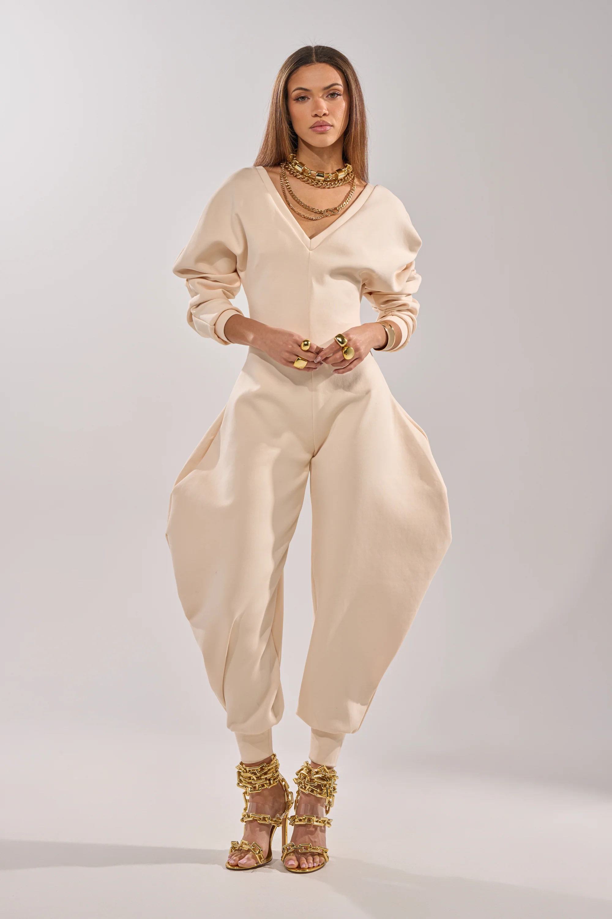 COMFY COZY SWEATSHIRT JUMPSUIT IN BONE - Image 2