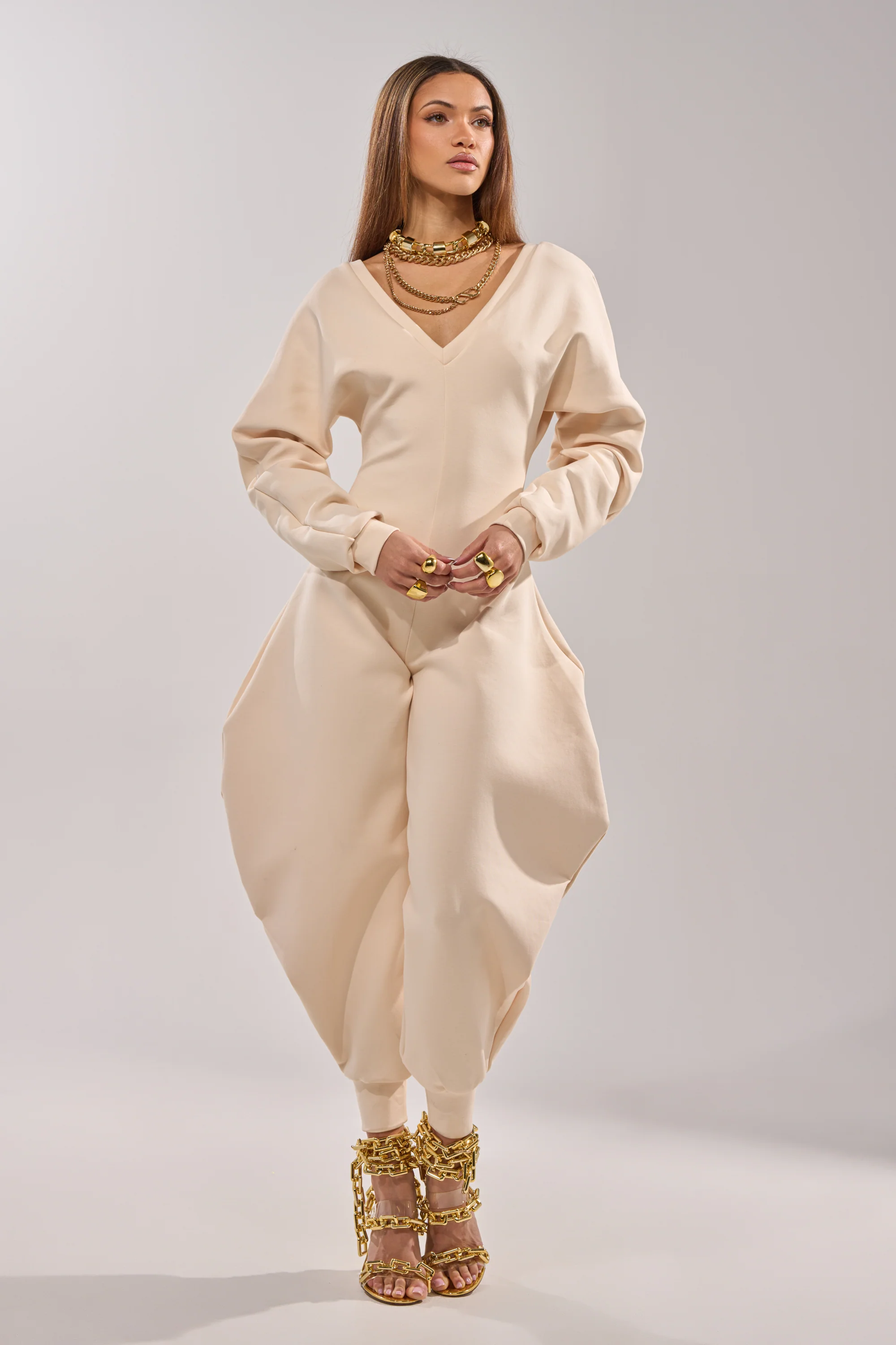COMFY COZY SWEATSHIRT JUMPSUIT IN BONE - Image 4
