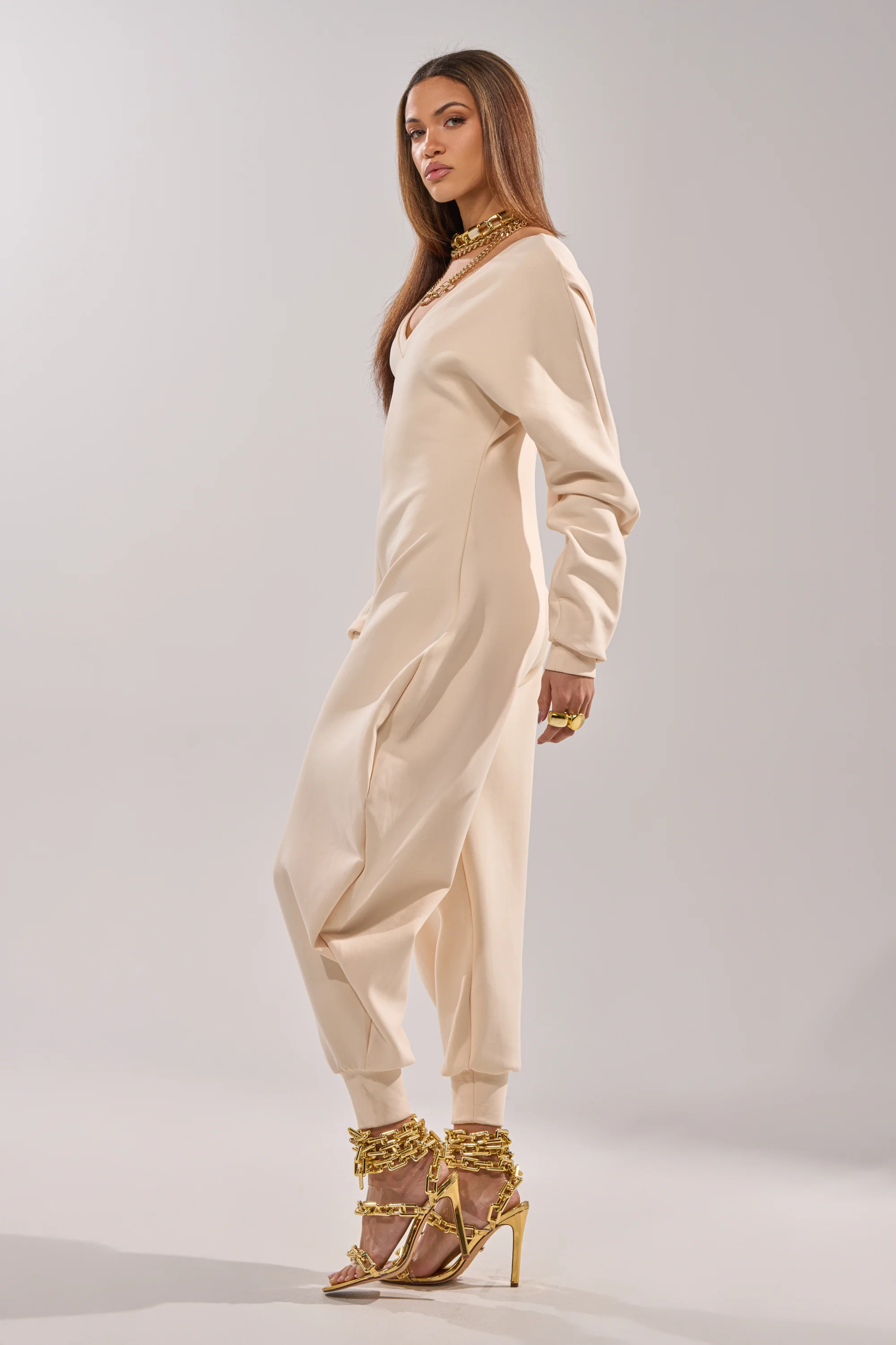 COMFY COZY SWEATSHIRT JUMPSUIT IN BONE - Image 5