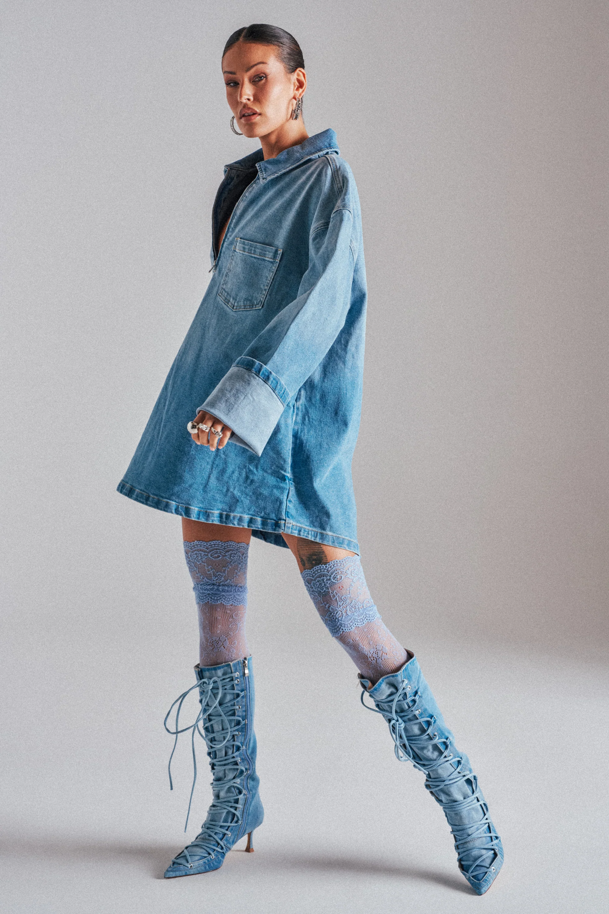 COOL GIRL OVERSIZED OMBRE DENIM SHIRT DRESS - Image 2