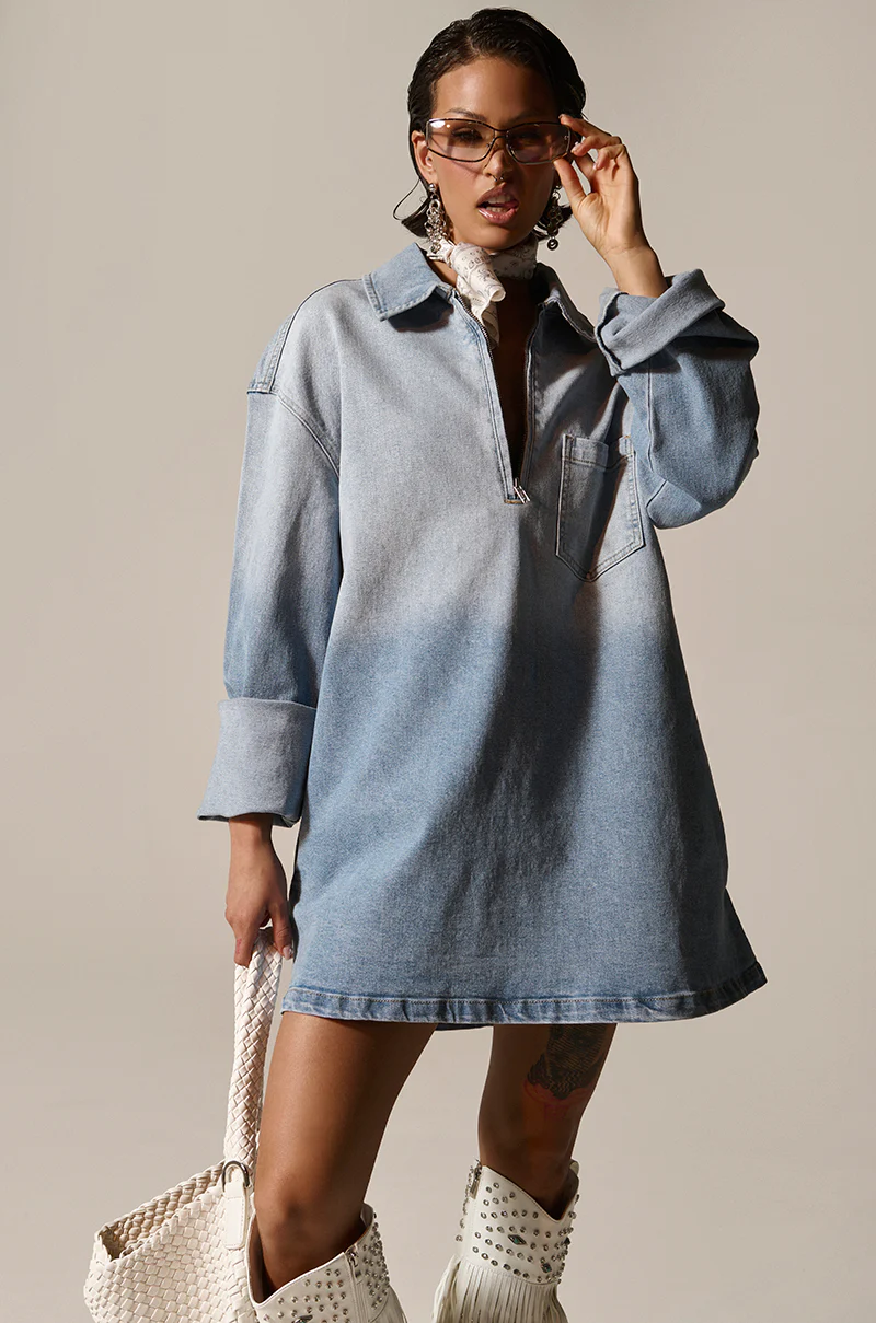 COOL GIRL OVERSIZED OMBRE DENIM SHIRT DRESS - Image 4