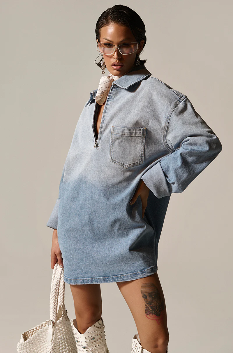 COOL GIRL OVERSIZED OMBRE DENIM SHIRT DRESS - Image 5