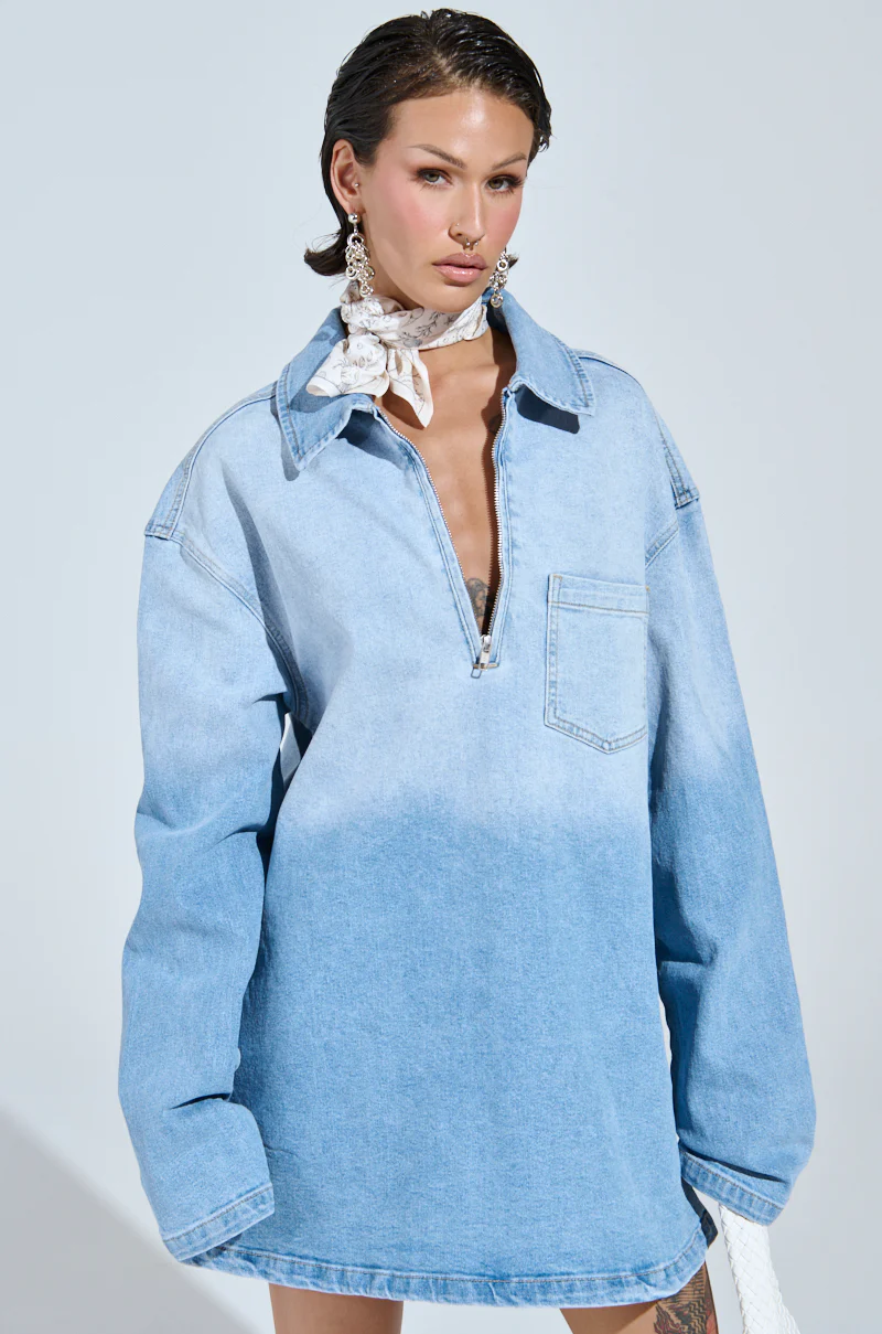 COOL GIRL OVERSIZED OMBRE DENIM SHIRT DRESS - Image 7