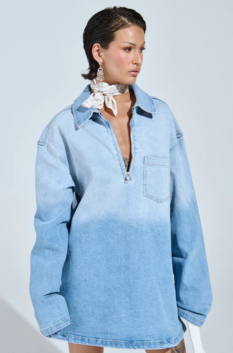 COOL GIRL OVERSIZED OMBRE DENIM SHIRT DRESS - Image 9