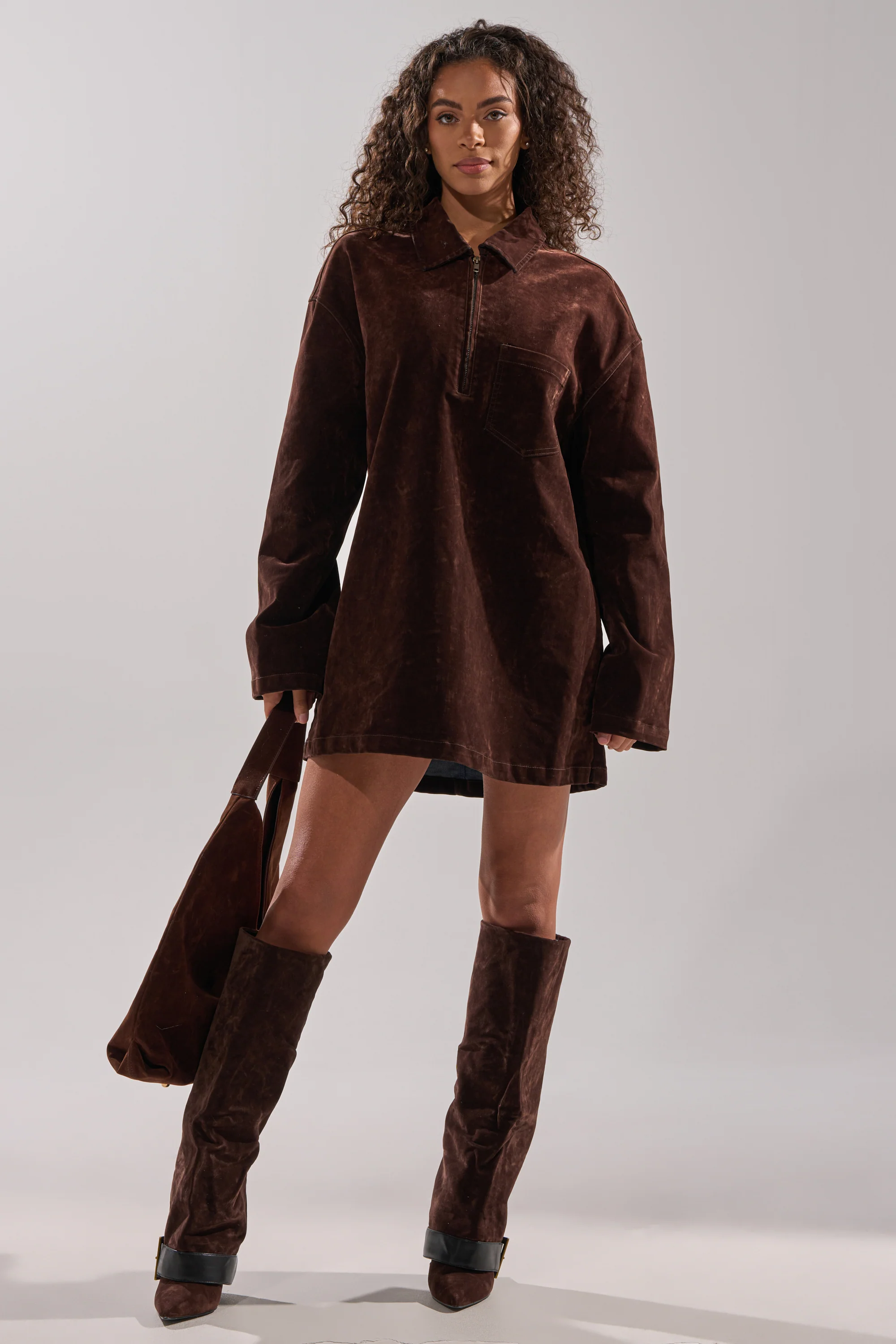 COOL GIRL OVERSIZED VELVET DENIM SHIRT DRESS - Image 11
