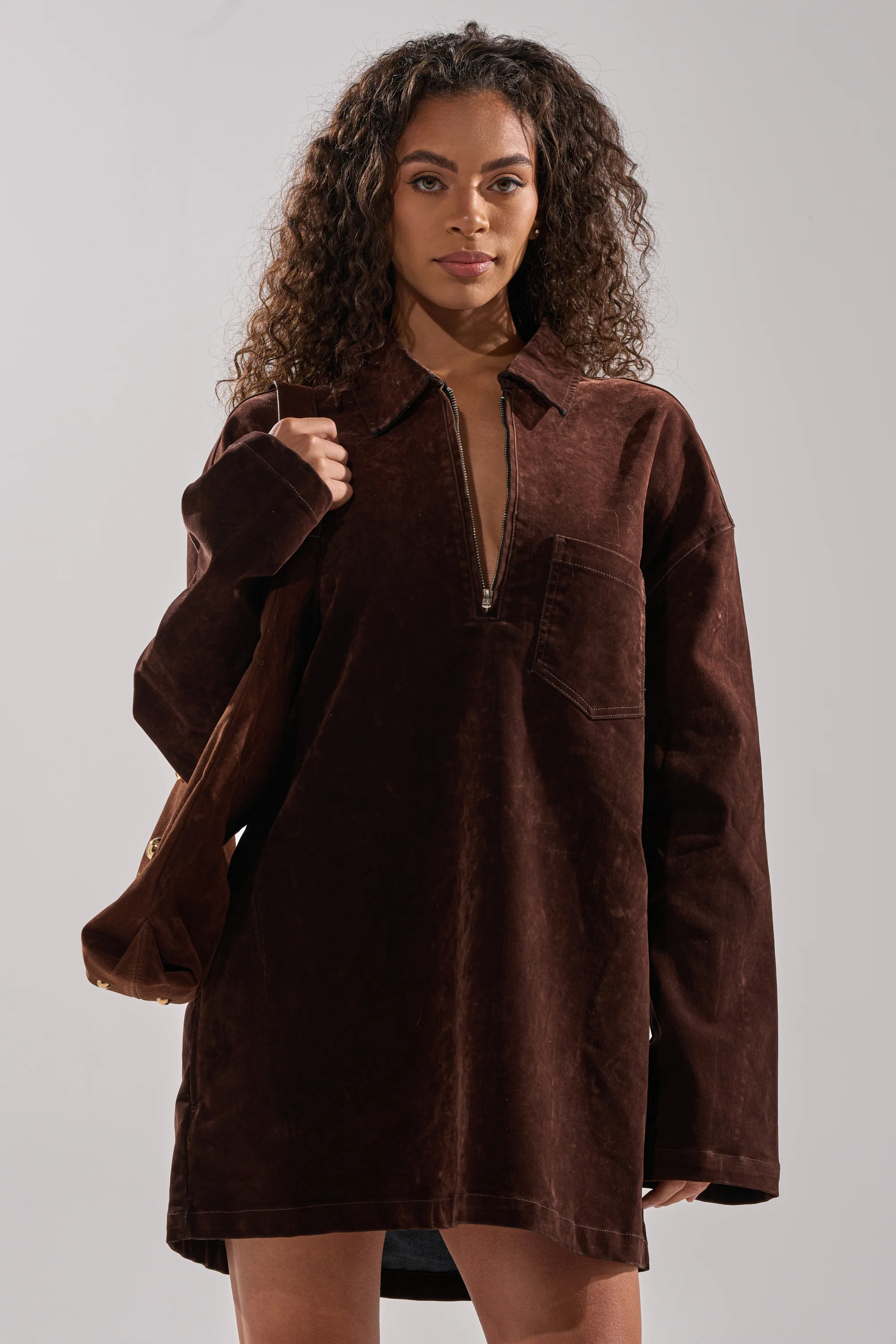 COOL GIRL OVERSIZED VELVET DENIM SHIRT DRESS - Image 2