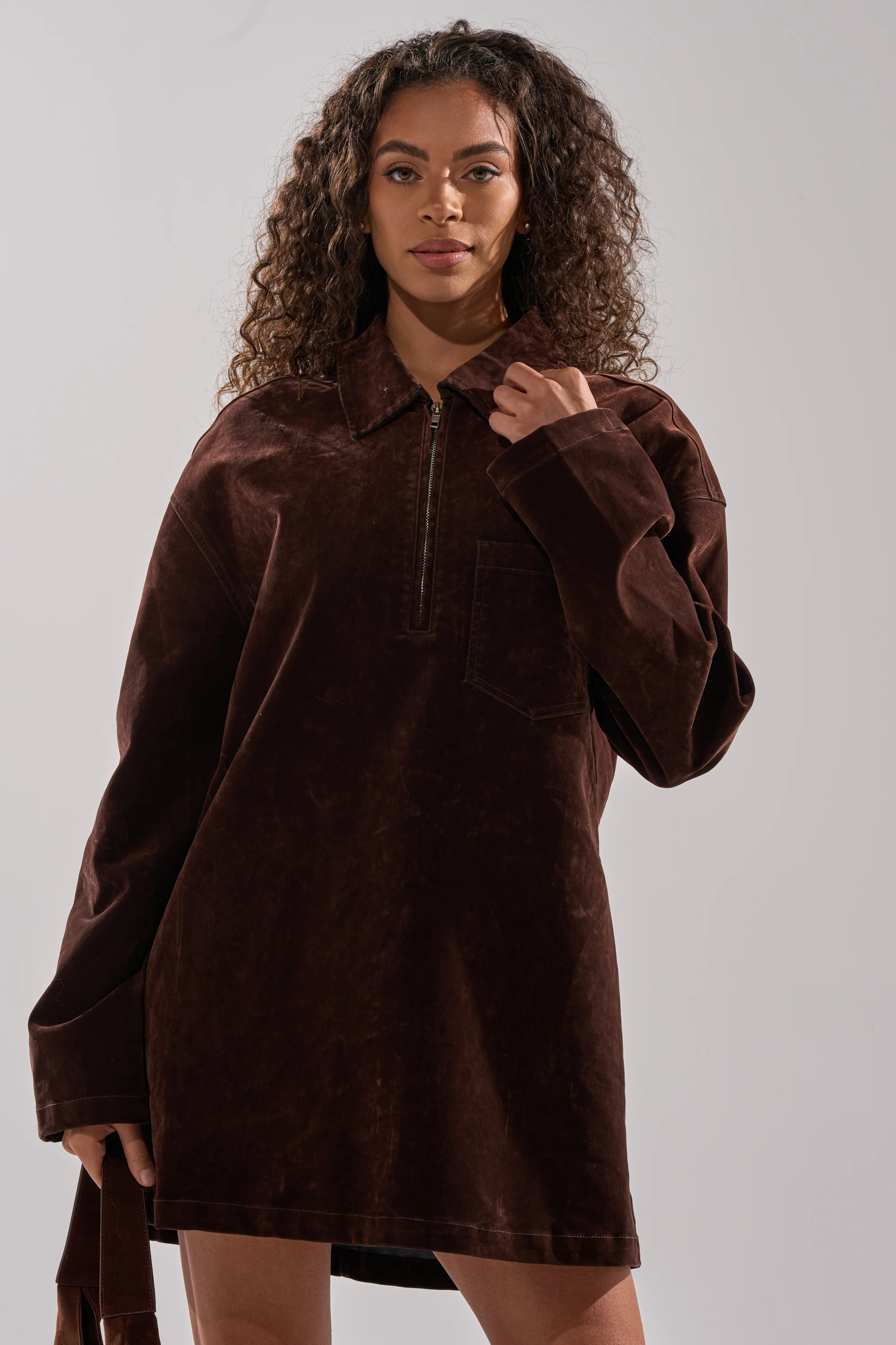 COOL GIRL OVERSIZED VELVET DENIM SHIRT DRESS - Image 3