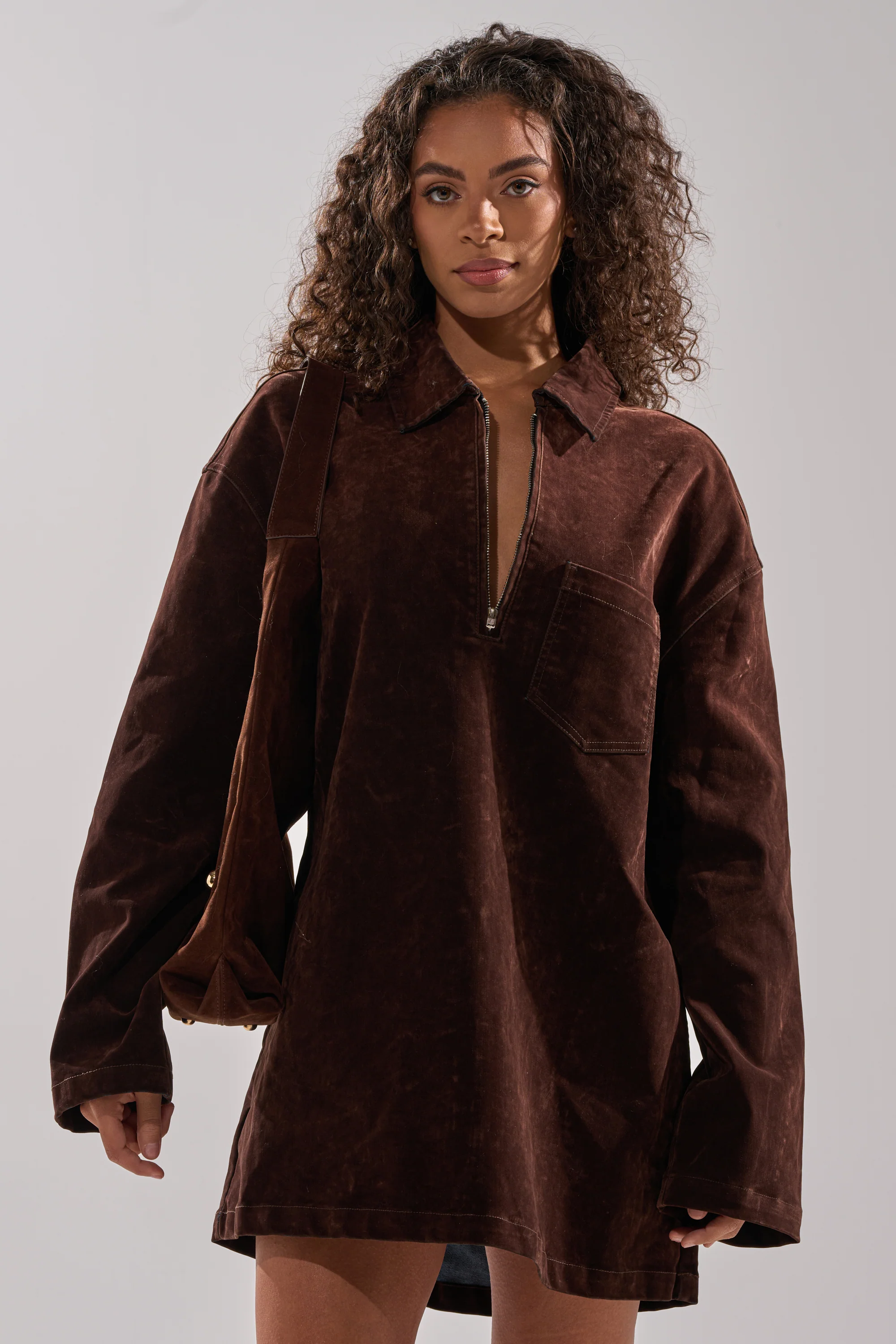 COOL GIRL OVERSIZED VELVET DENIM SHIRT DRESS - Image 4