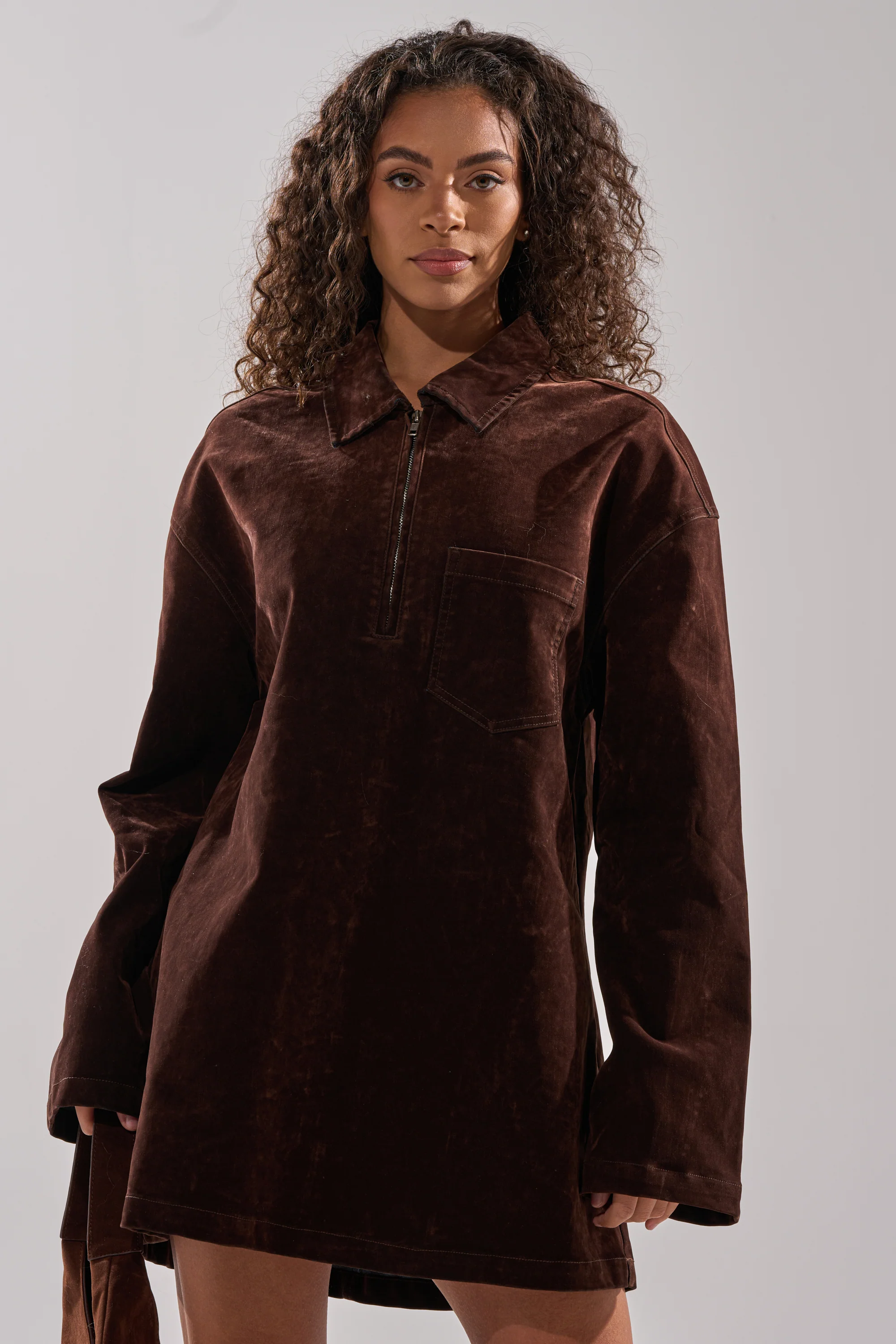 COOL GIRL OVERSIZED VELVET DENIM SHIRT DRESS - Image 5
