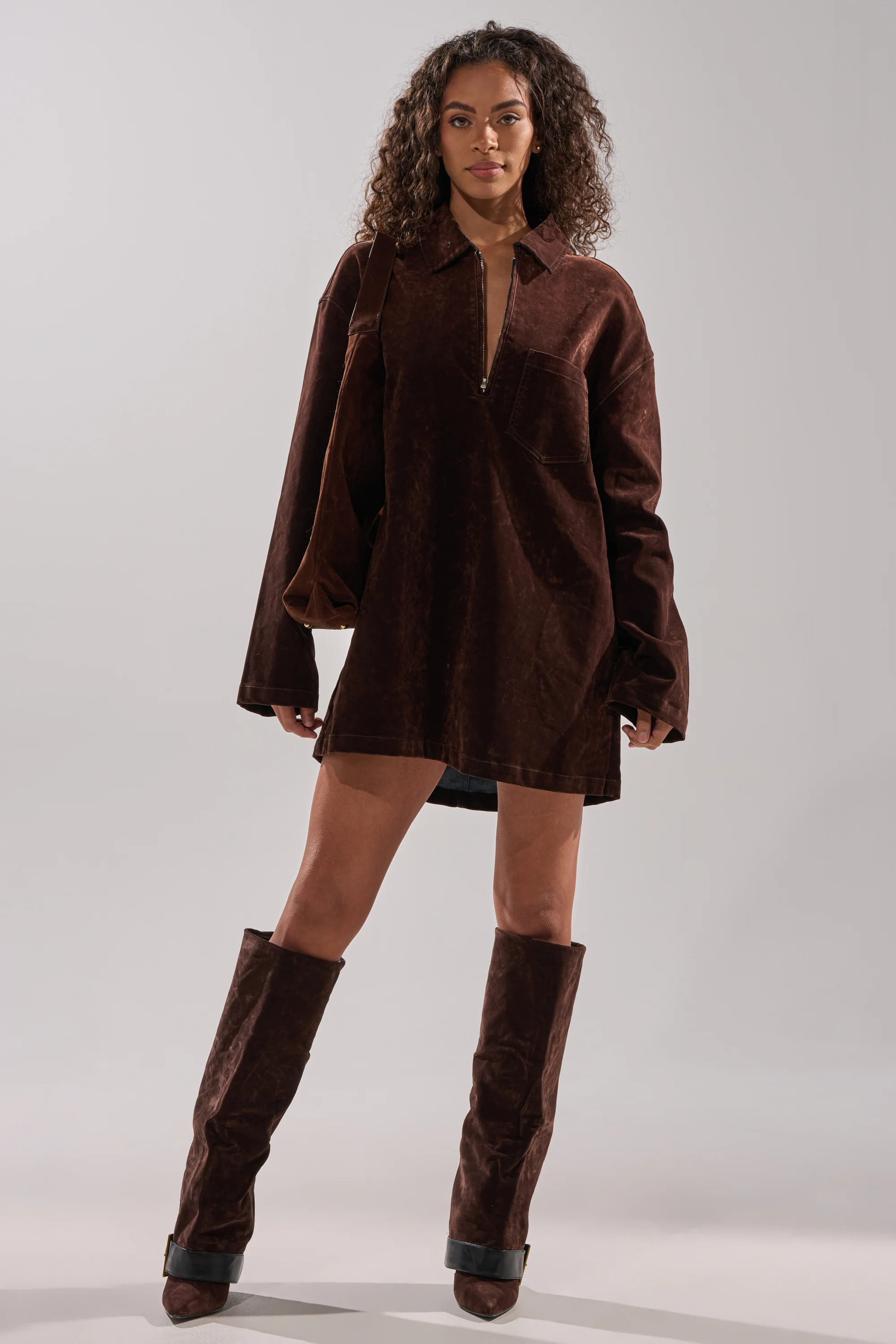 COOL GIRL OVERSIZED VELVET DENIM SHIRT DRESS - Image 8