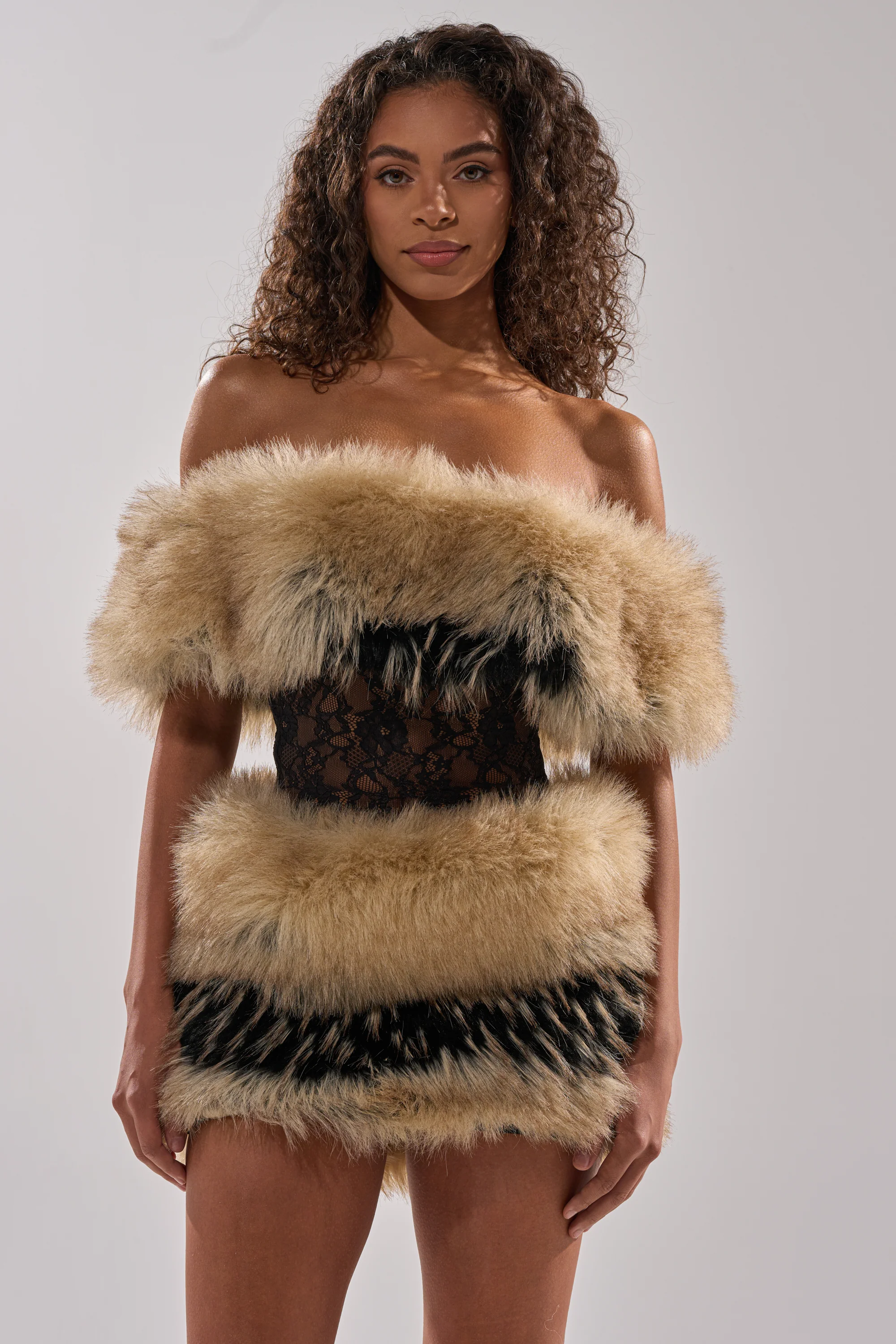 COOL GIRLS ONLY LACE FUR MINI DRESS - Image 8