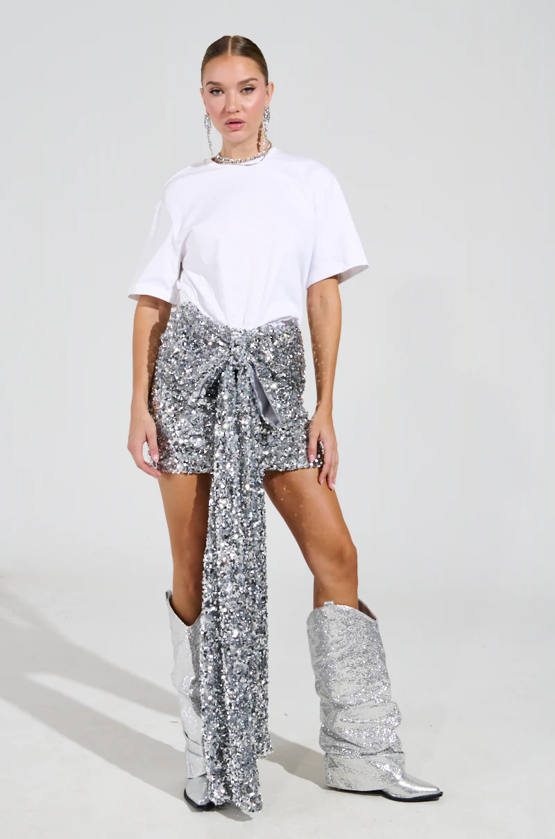 COOLEST AT THE PARTY SEQUIN SHIRT DRESS WITH BOW - Image 3