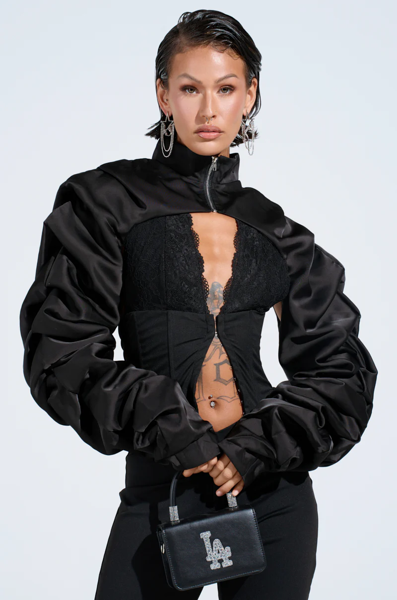 CORA SATIN BOLERO IN BLACK
